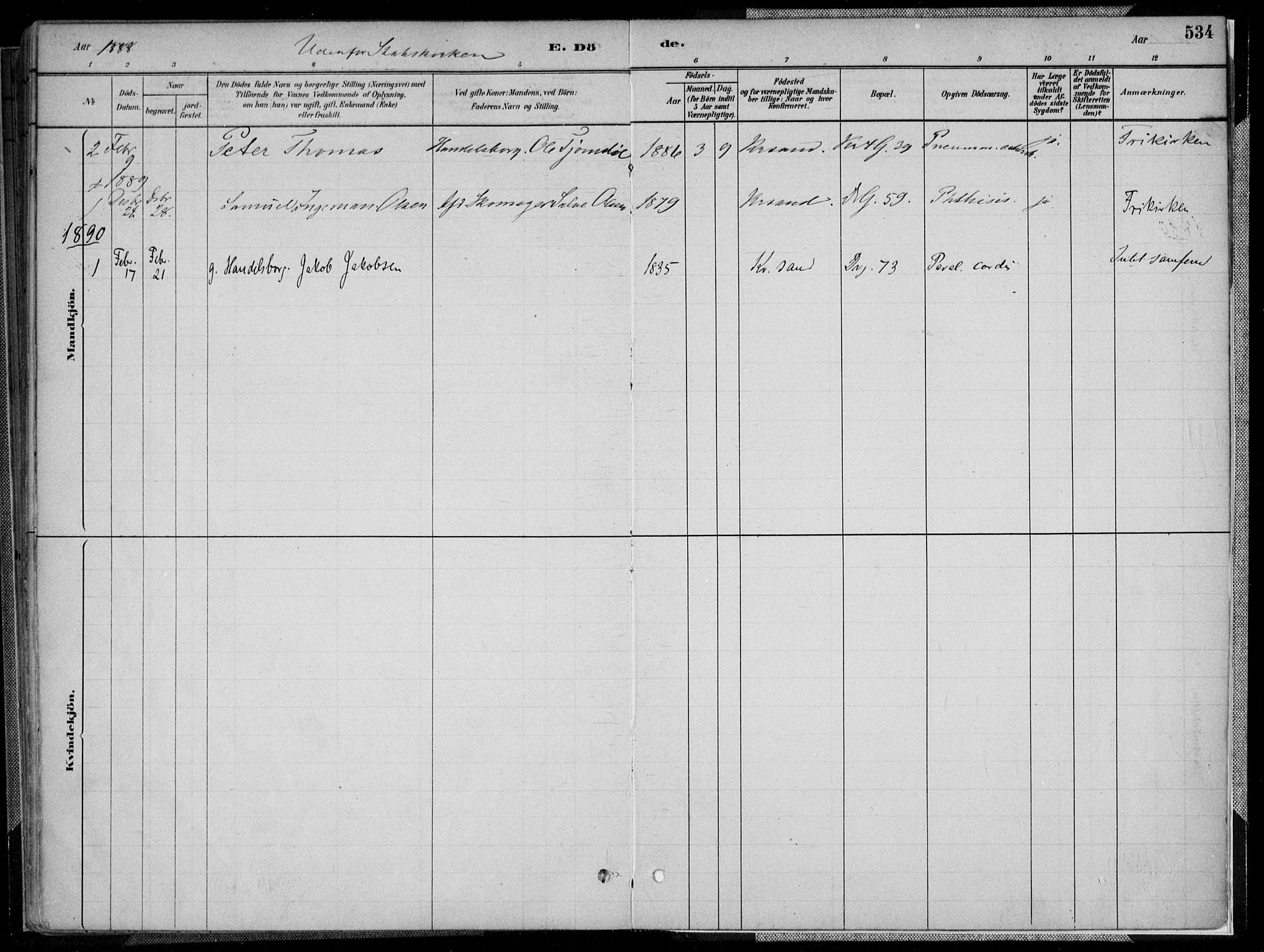 Kristiansand domprosti, SAK/1112-0006/F/Fa/L0017: Parish register (official) no. A 16B, 1880-1890, p. 534