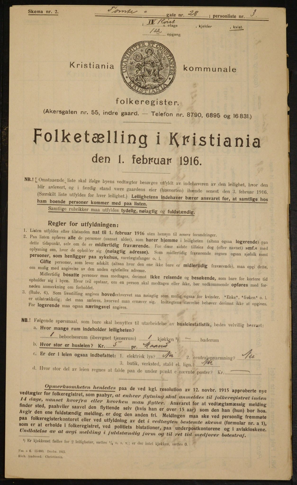 OBA, Municipal Census 1916 for Kristiania, 1916, p. 116924