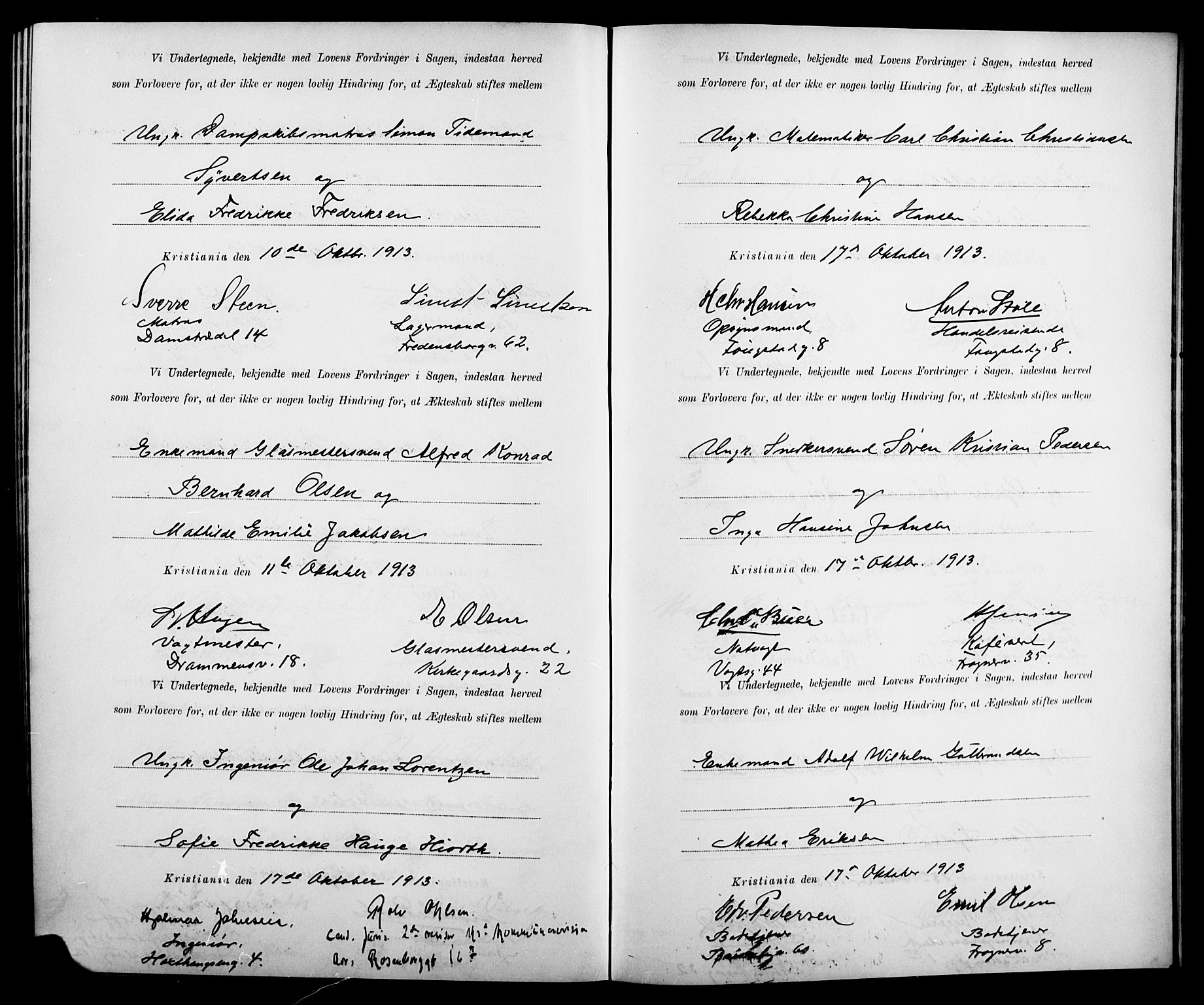Gamle Aker prestekontor Kirkebøker, AV/SAO-A-10617a/K/L0001: Best man's statements no. 1, 1905-1914