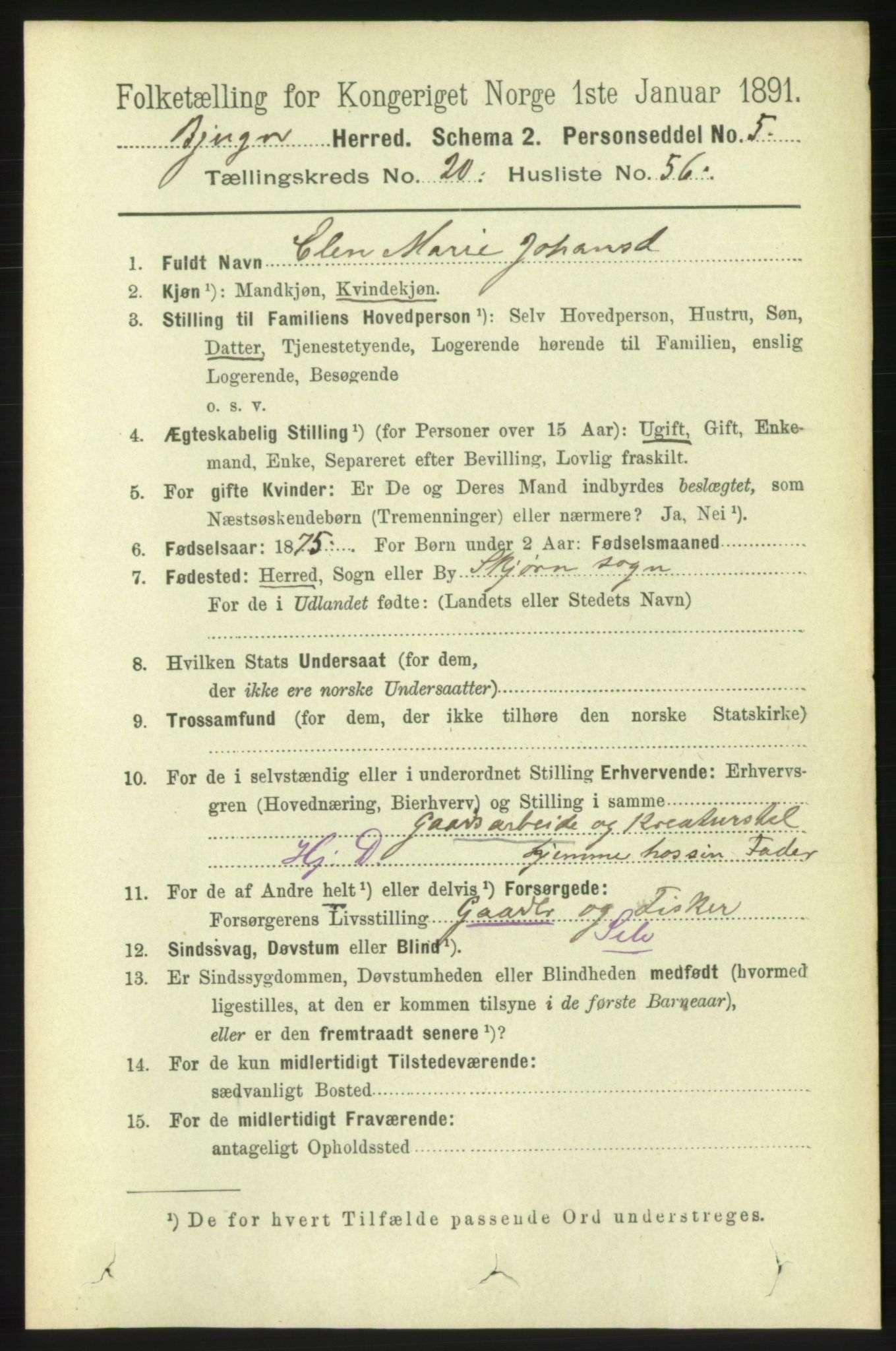 RA, 1891 census for 1627 Bjugn, 1891, p. 5747