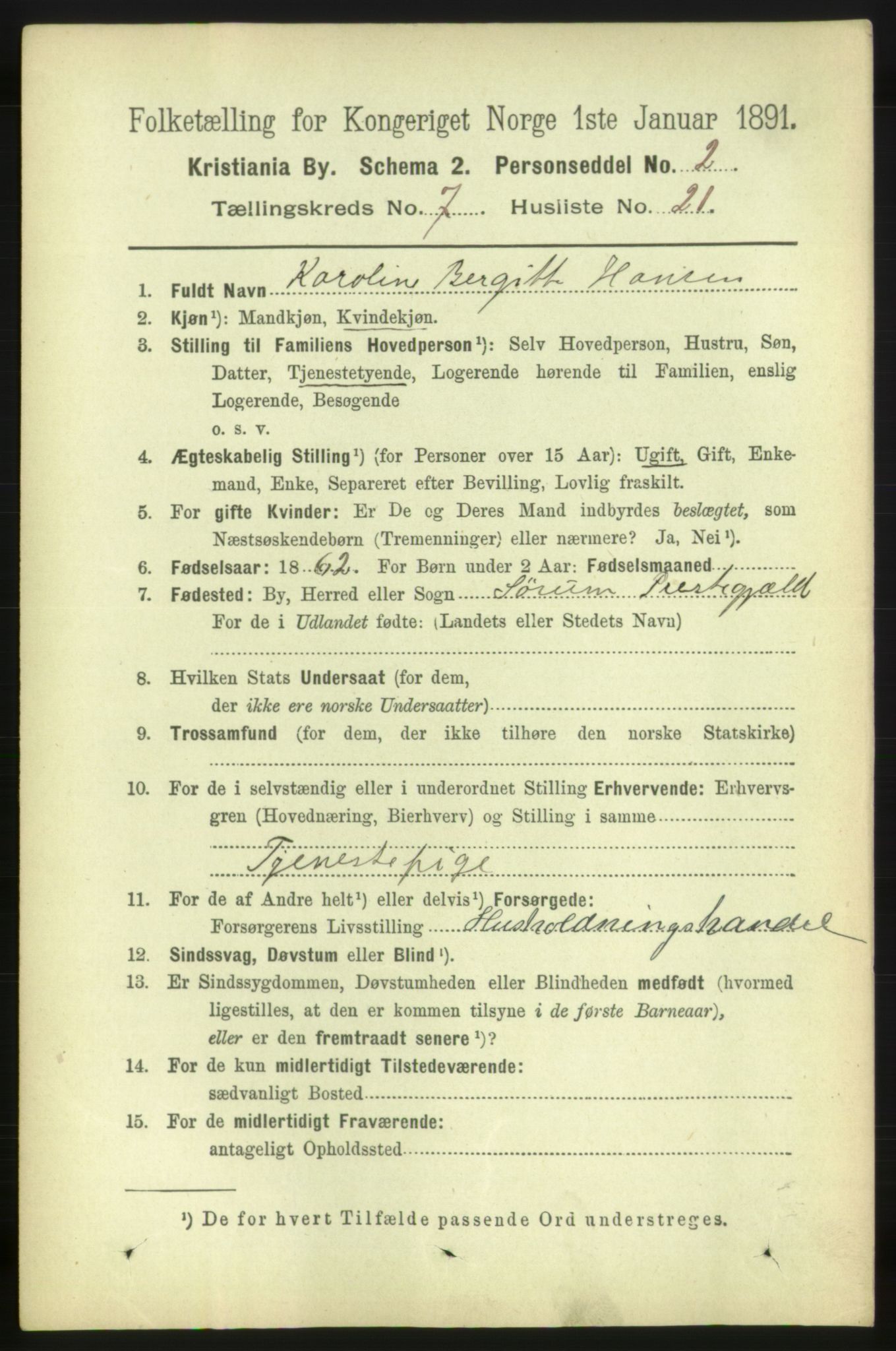 RA, 1891 census for 0301 Kristiania, 1891, p. 3004