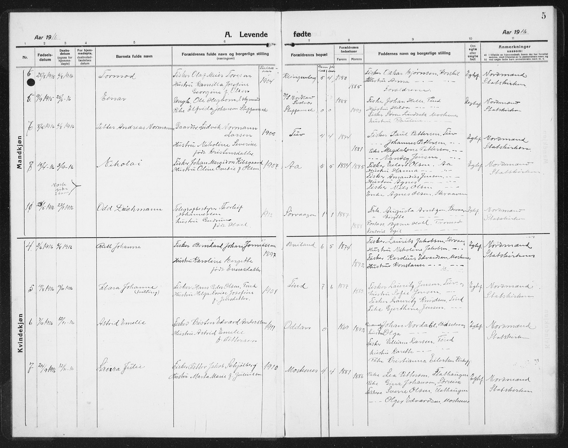 Ministerialprotokoller, klokkerbøker og fødselsregistre - Nordland, SAT/A-1459/886/L1226: Parish register (copy) no. 886C03, 1916-1935, p. 5