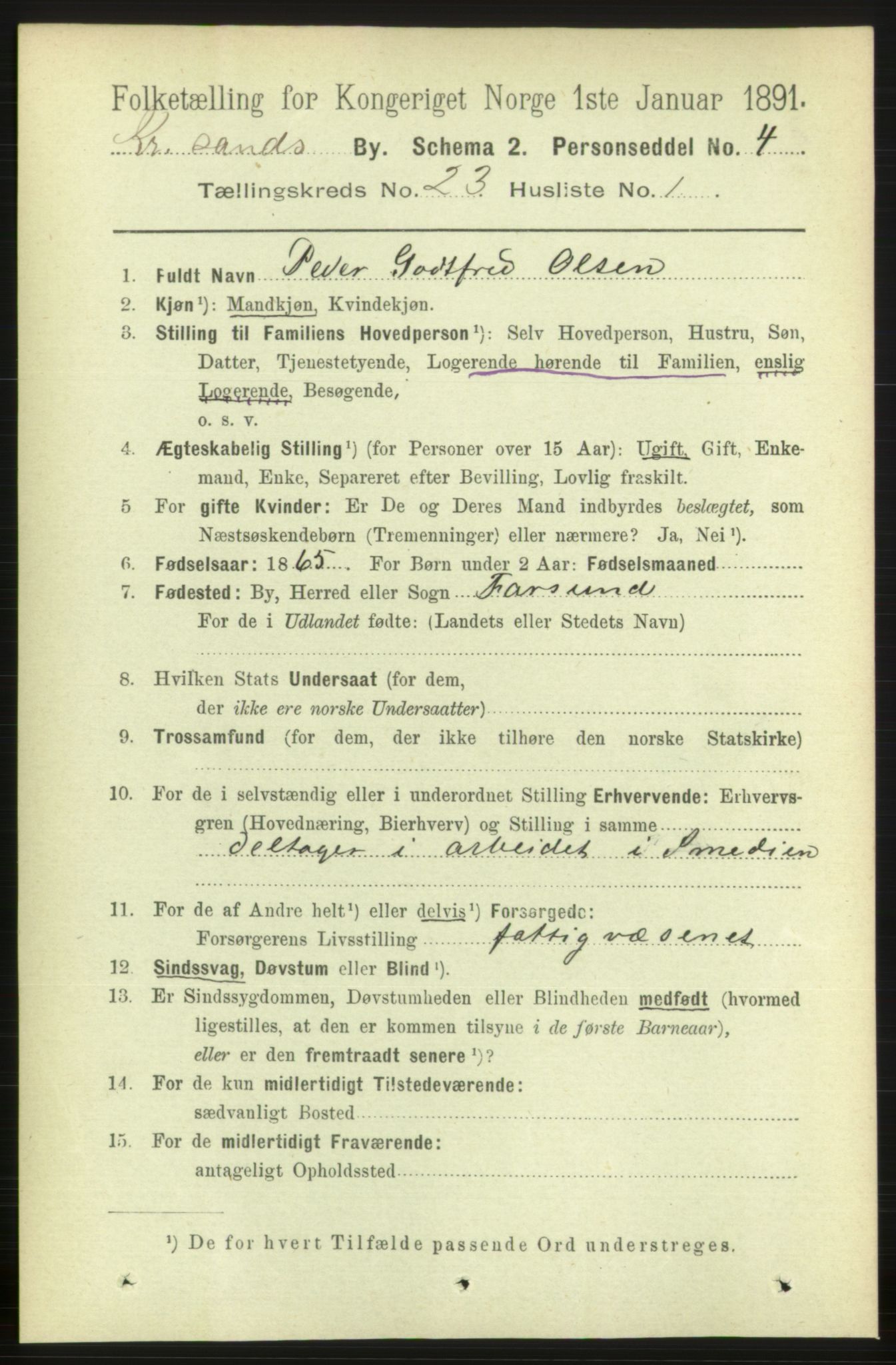 RA, 1891 census for 1001 Kristiansand, 1891, p. 8440