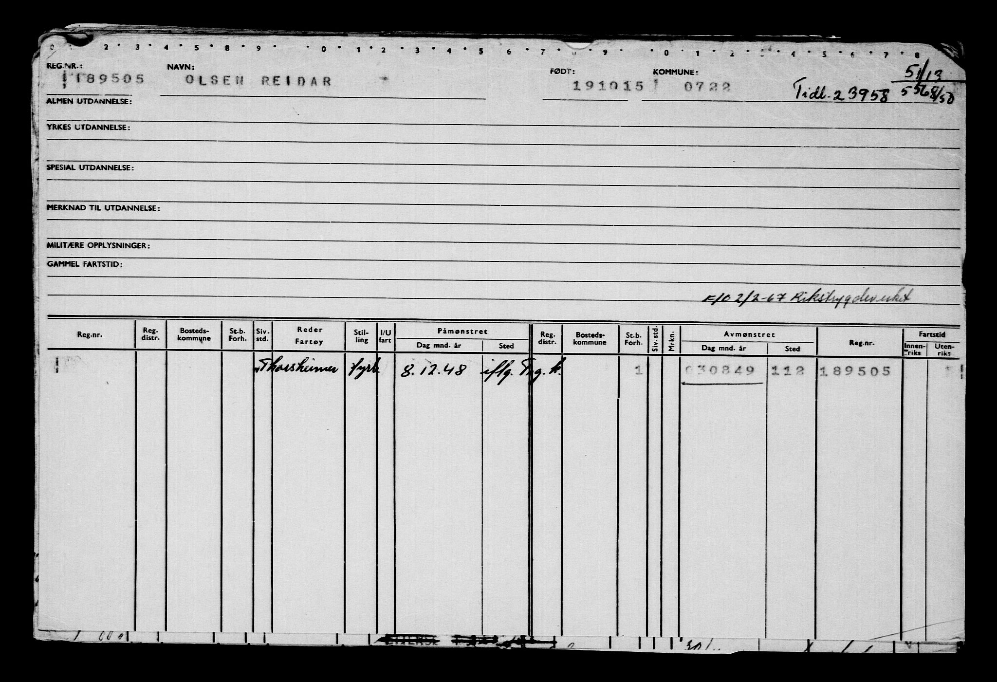 Direktoratet for sjømenn, AV/RA-S-3545/G/Gb/L0134: Hovedkort, 1915, p. 97