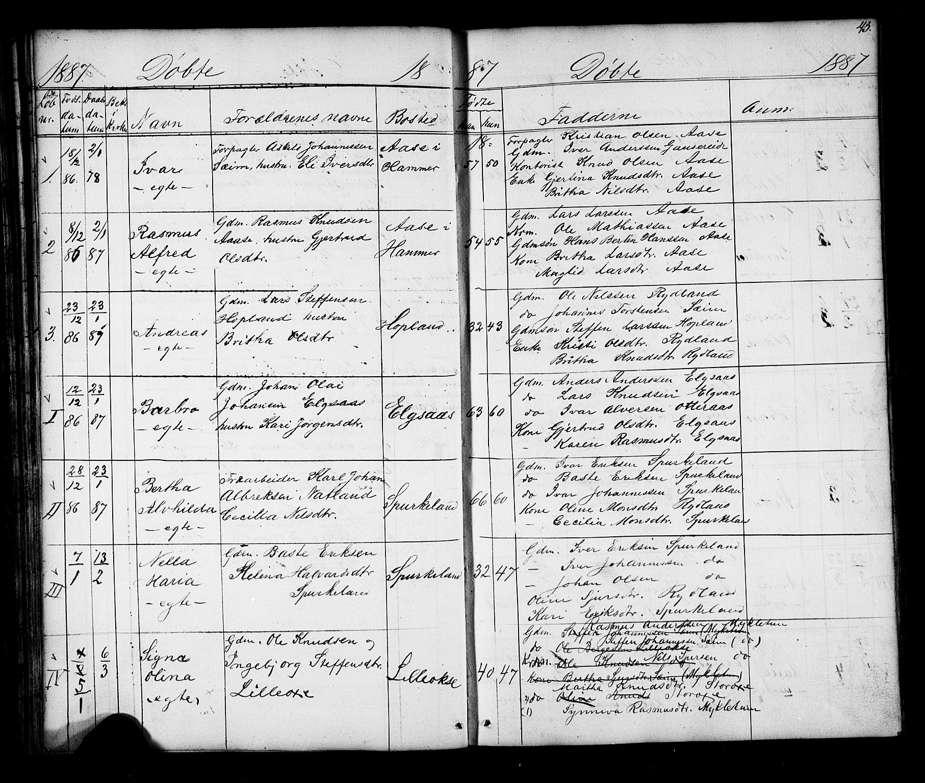 Alversund Sokneprestembete, SAB/A-73901/H/Ha/Hab: Parish register (copy) no. D 2, 1851-1889, p. 43