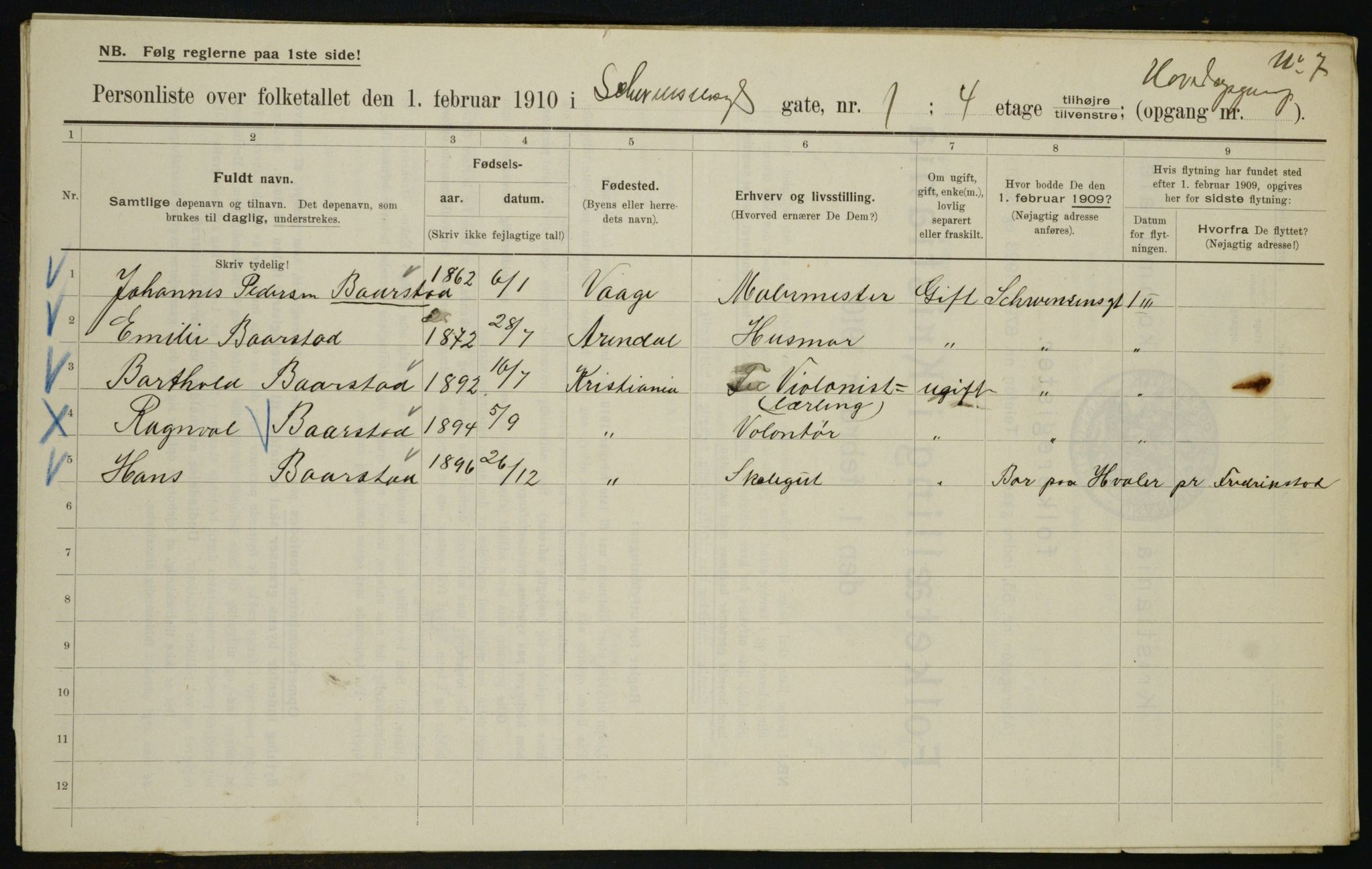 OBA, Municipal Census 1910 for Kristiania, 1910, p. 88526