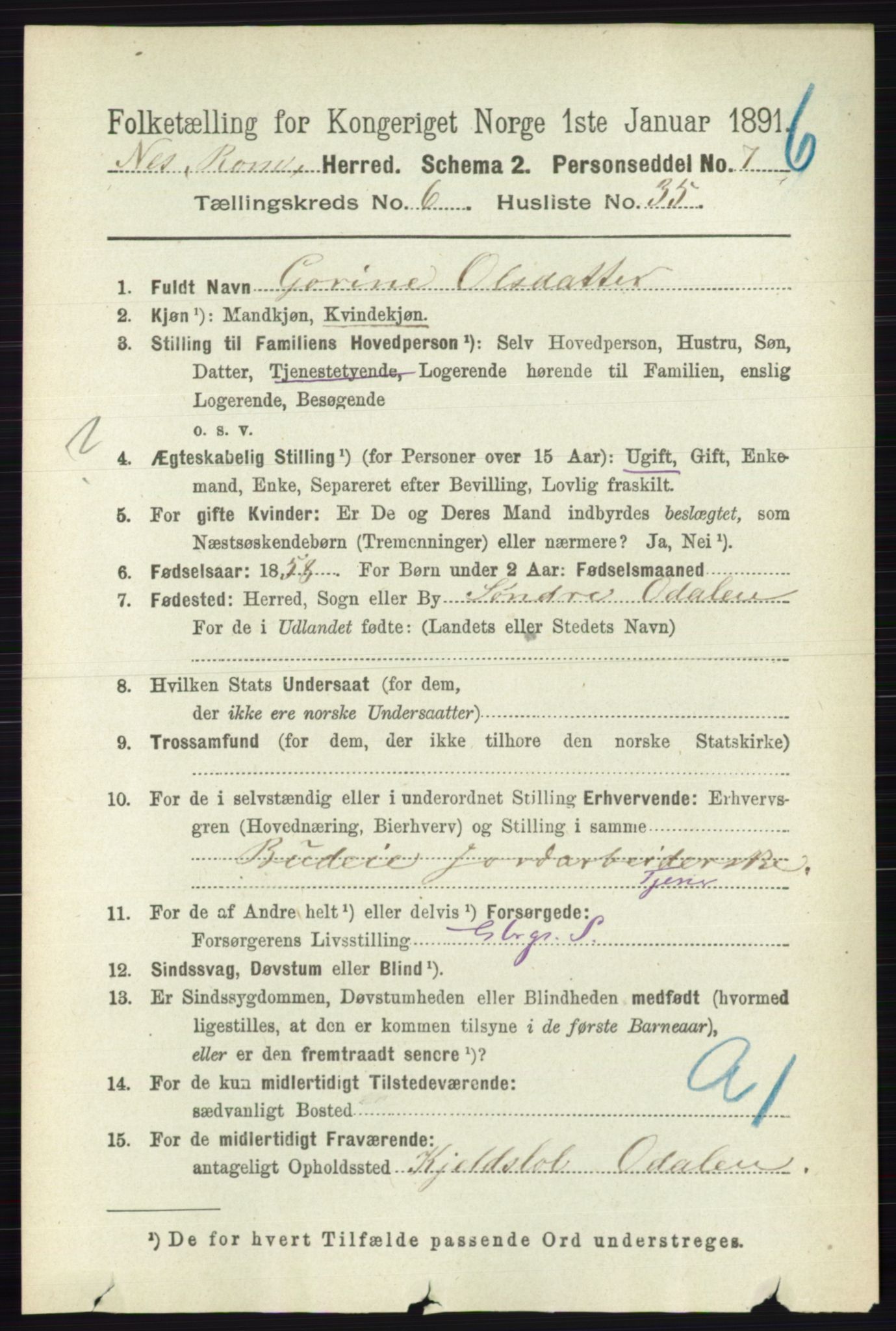RA, 1891 census for 0236 Nes, 1891, p. 3609