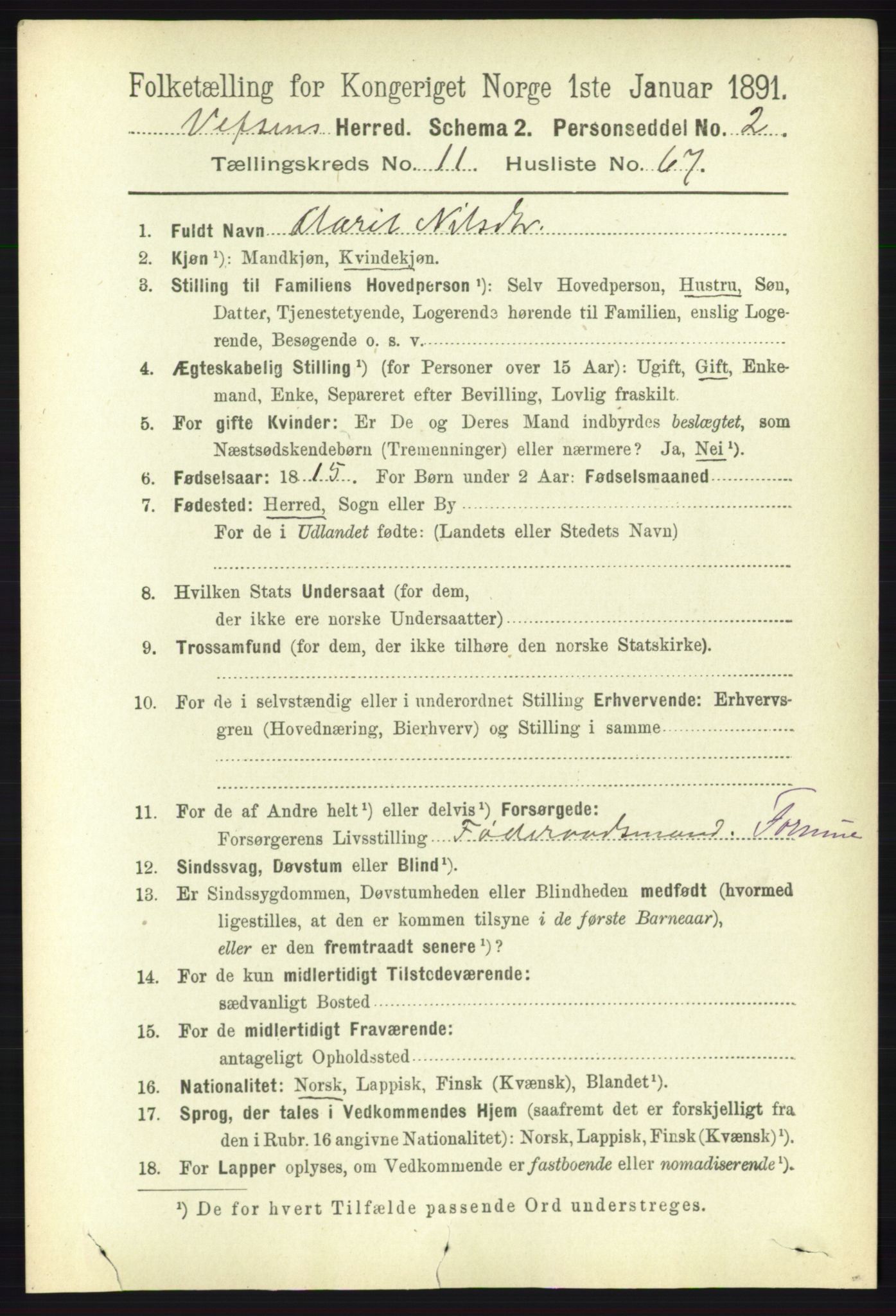 RA, 1891 census for 1824 Vefsn, 1891, p. 6043