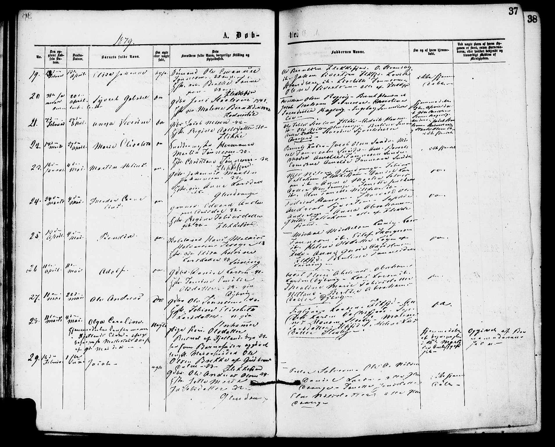 Flekkefjord sokneprestkontor, AV/SAK-1111-0012/F/Fa/Fac/L0007: Parish register (official) no. A 7, 1875-1885, p. 37