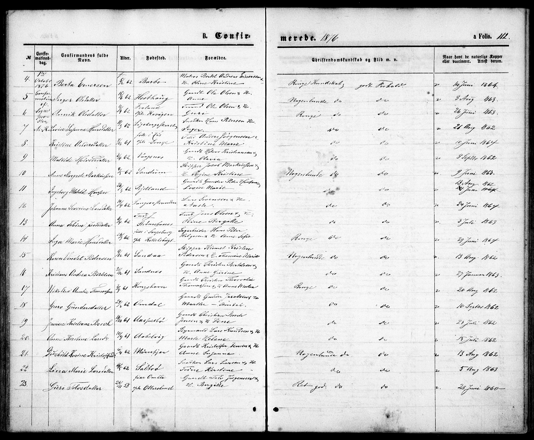 Tromøy sokneprestkontor, SAK/1111-0041/F/Fb/L0004: Parish register (copy) no. B 4, 1869-1877, p. 112