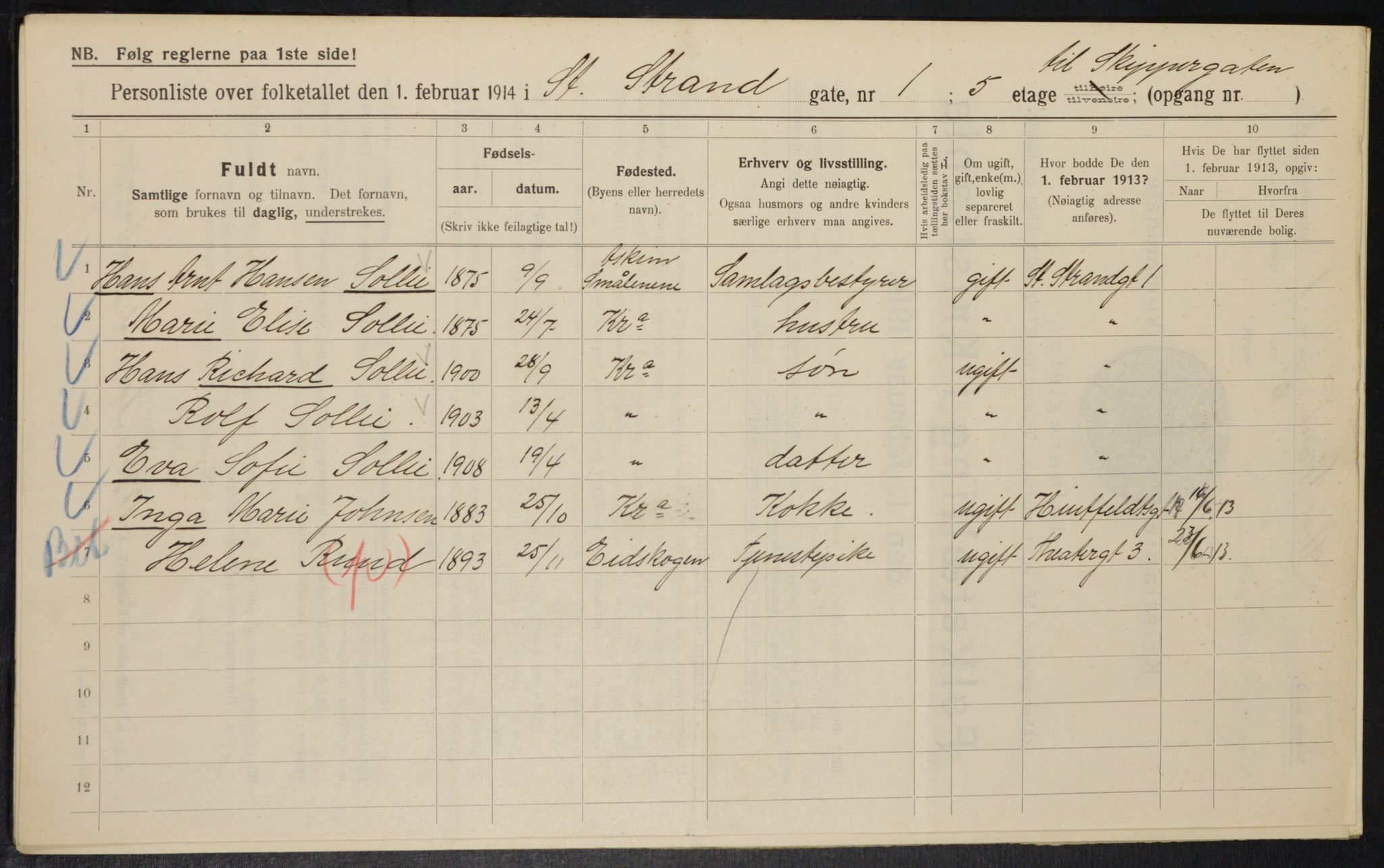 OBA, Municipal Census 1914 for Kristiania, 1914, p. 103519