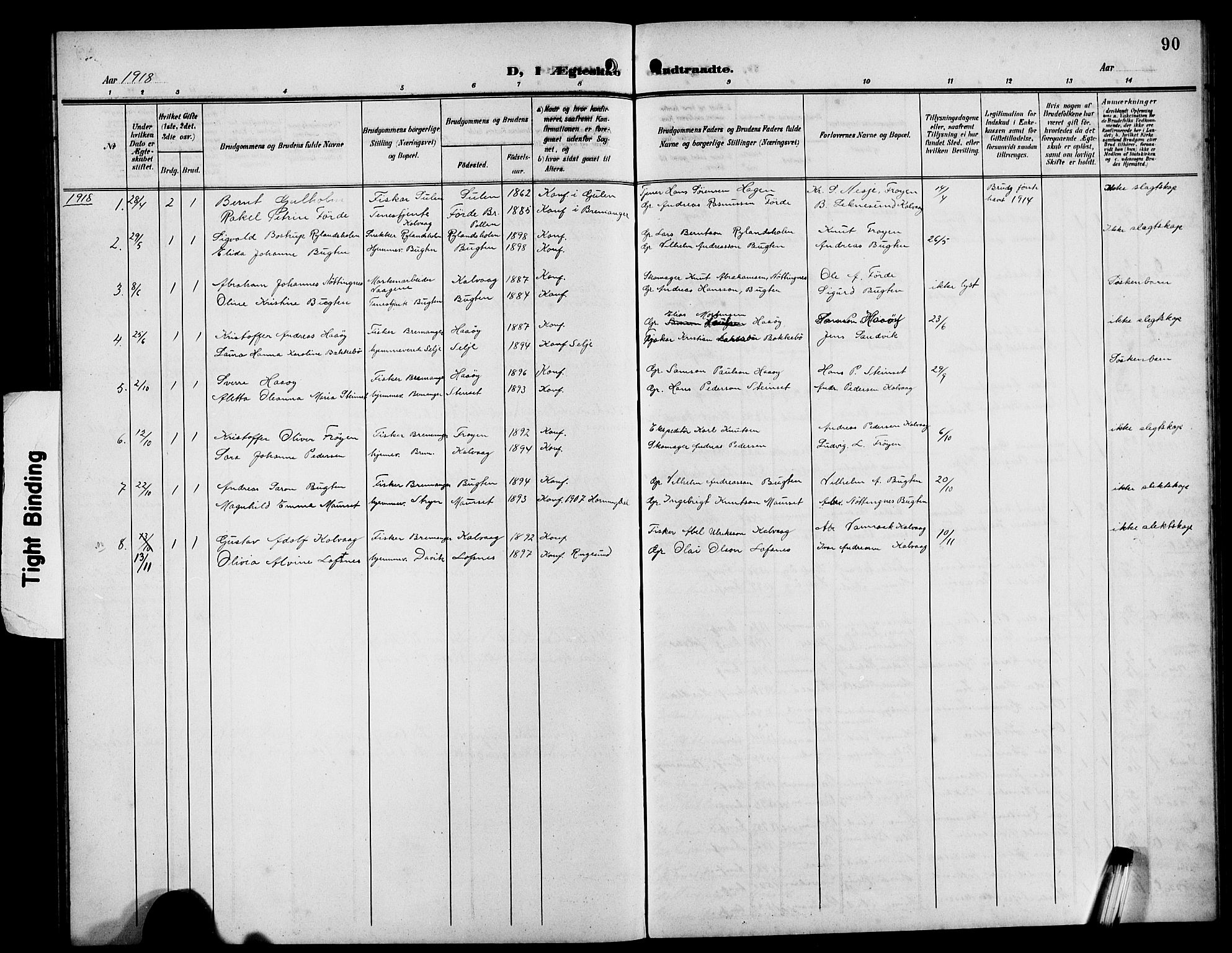 Bremanger sokneprestembete, SAB/A-82201/H/Hab/Habb/L0001: Parish register (copy) no. B 1, 1906-1925, p. 90