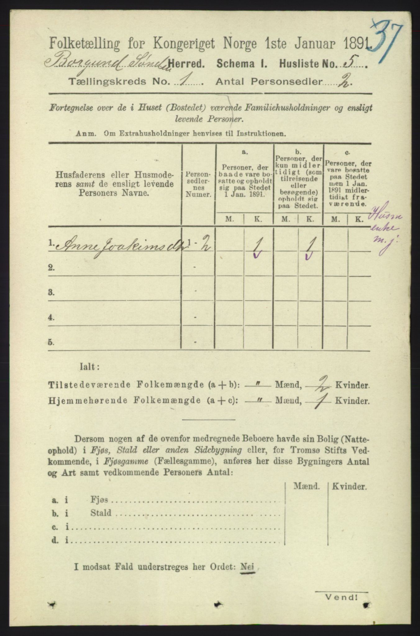 RA, 1891 census for 1531 Borgund, 1891, p. 65