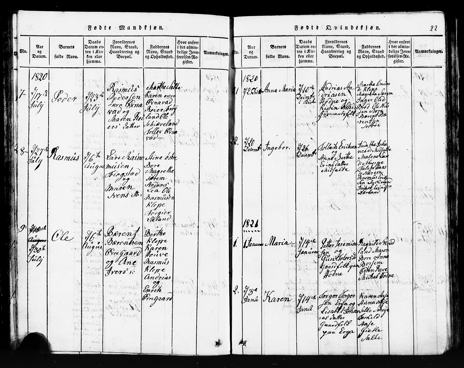 Klepp sokneprestkontor, SAST/A-101803/001/3/30BB/L0001: Parish register (copy) no.  B 1, 1816-1859, p. 22