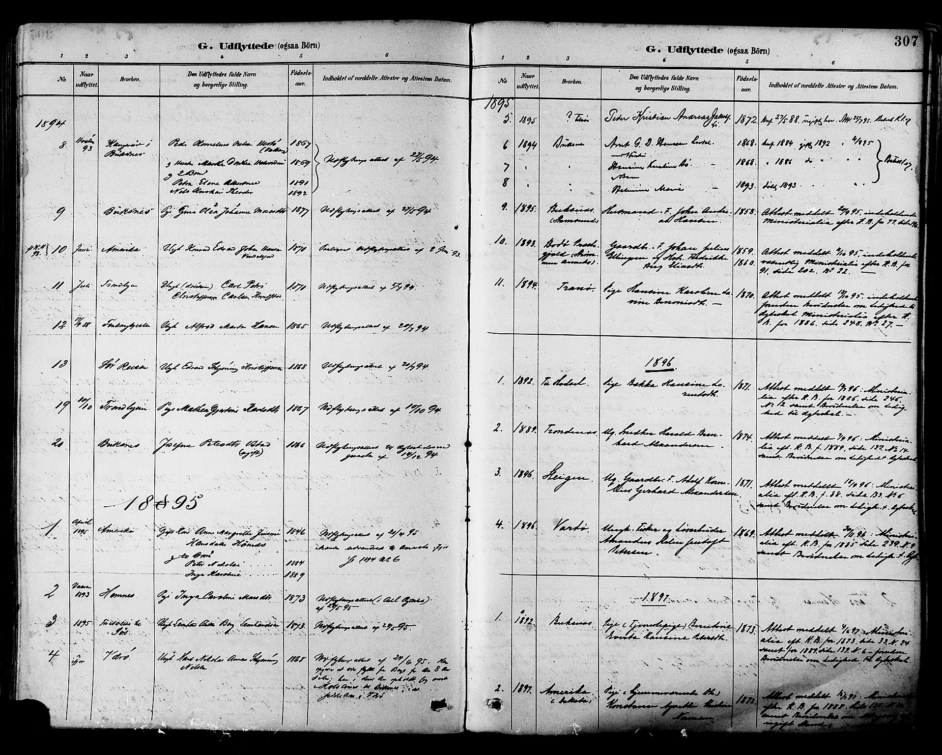 Ministerialprotokoller, klokkerbøker og fødselsregistre - Nordland, AV/SAT-A-1459/880/L1133: Parish register (official) no. 880A07, 1888-1898, p. 307