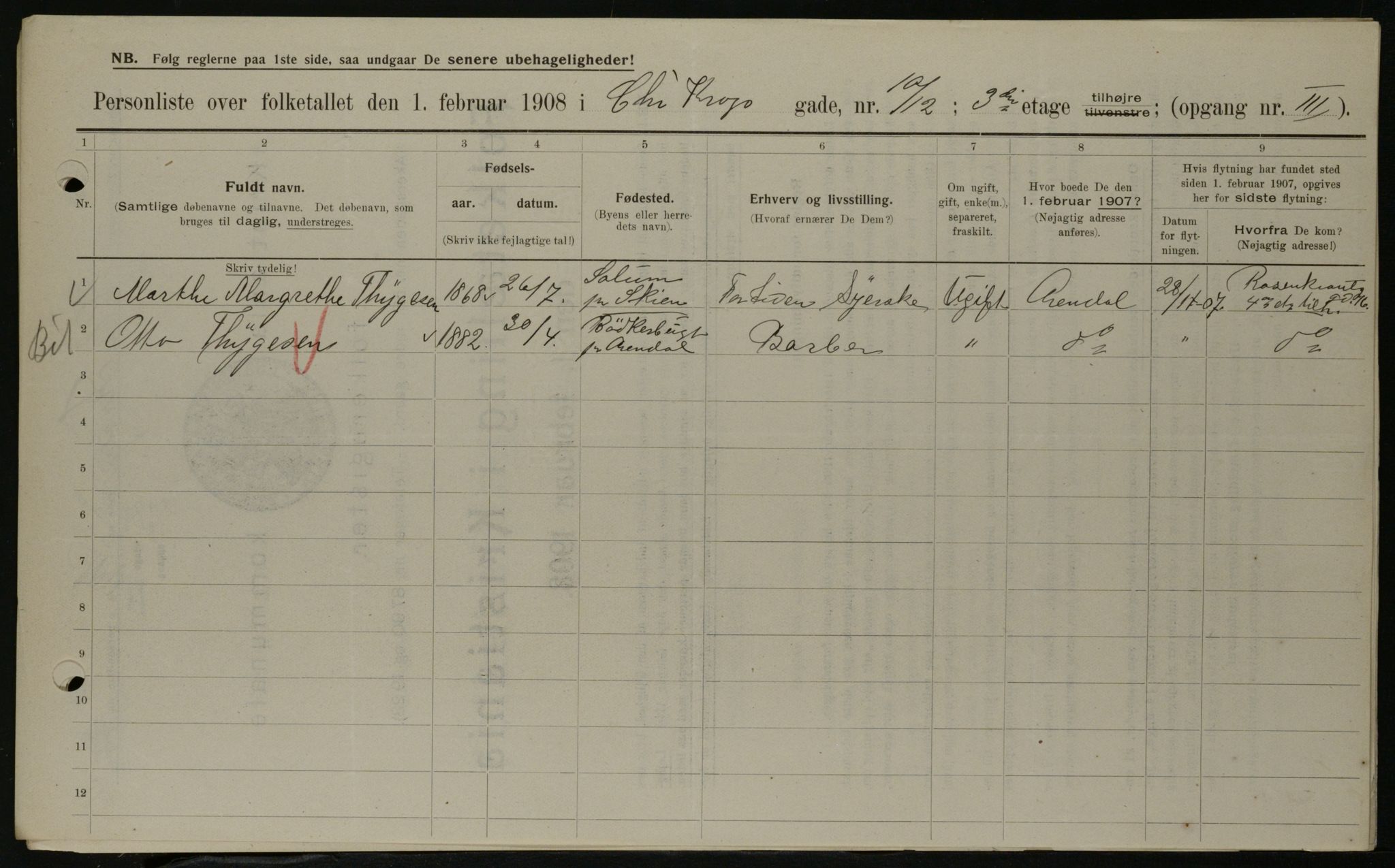 OBA, Municipal Census 1908 for Kristiania, 1908, p. 11082