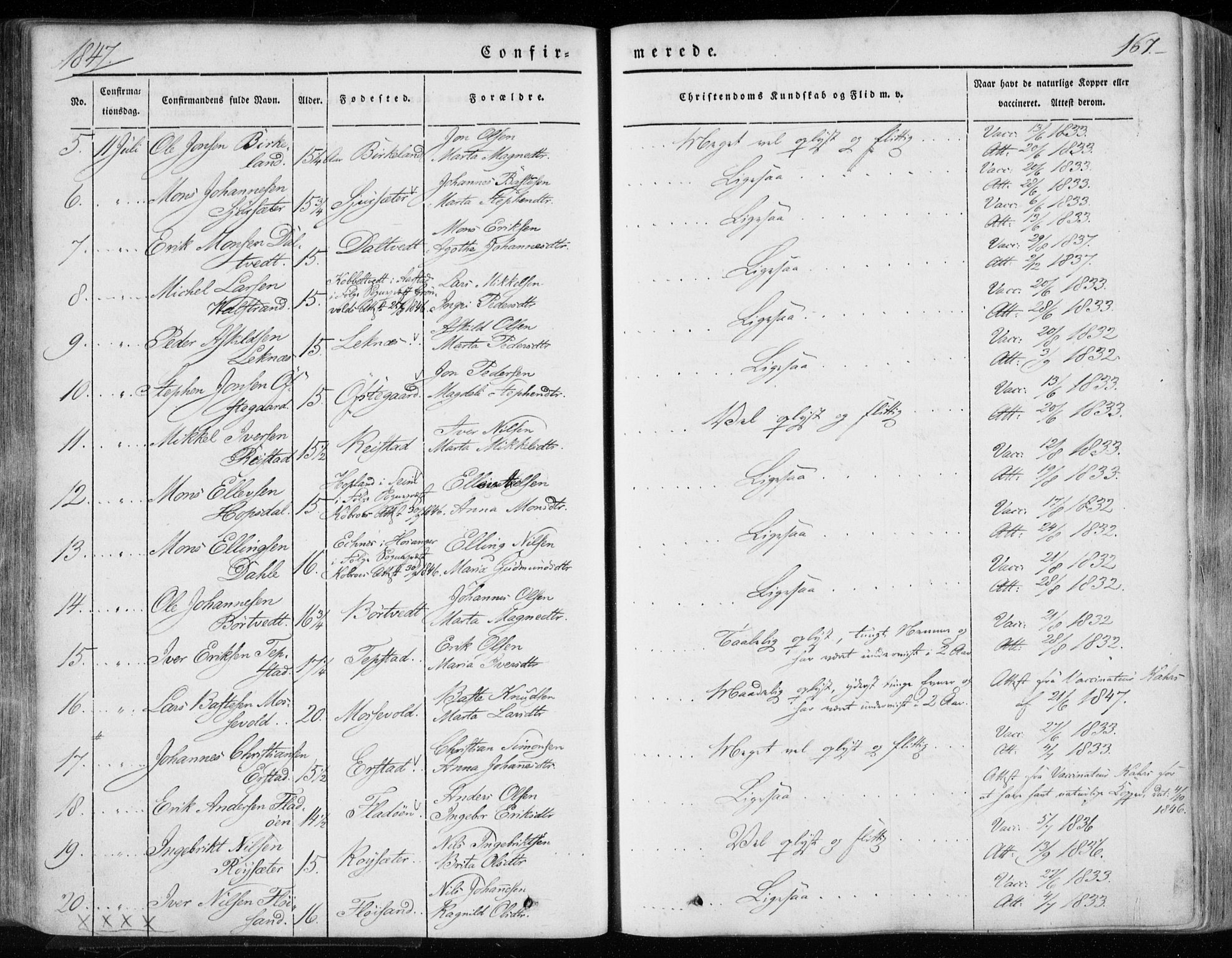 Hamre sokneprestembete, AV/SAB-A-75501/H/Ha/Haa/Haaa/L0013: Parish register (official) no. A 13, 1846-1857, p. 167