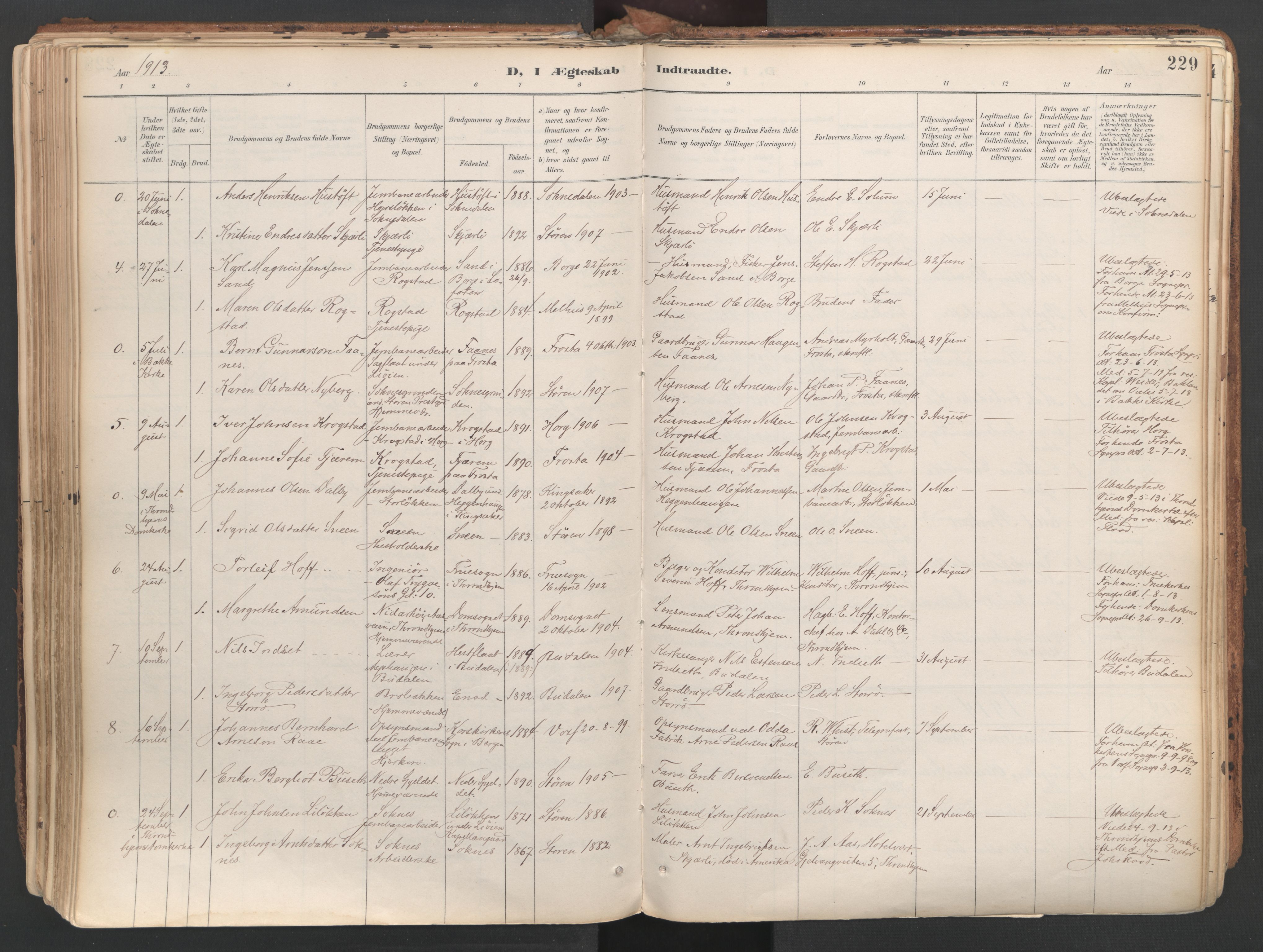 Ministerialprotokoller, klokkerbøker og fødselsregistre - Sør-Trøndelag, SAT/A-1456/687/L1004: Parish register (official) no. 687A10, 1891-1923, p. 229