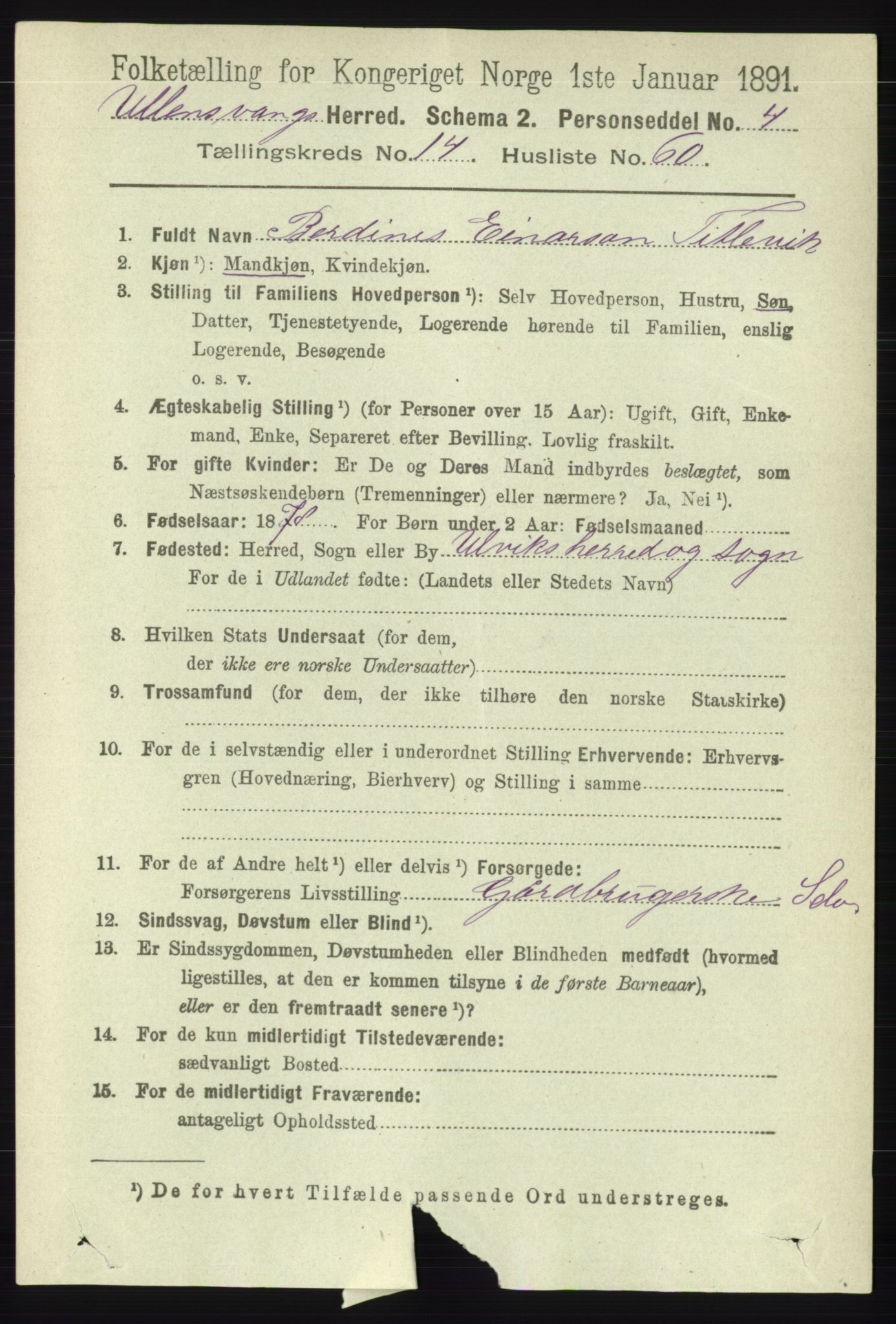 RA, 1891 census for 1230 Ullensvang, 1891, p. 5850