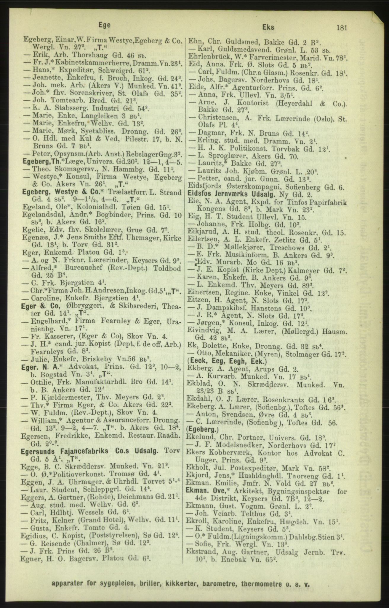 Kristiania/Oslo adressebok, PUBL/-, 1886, p. 181