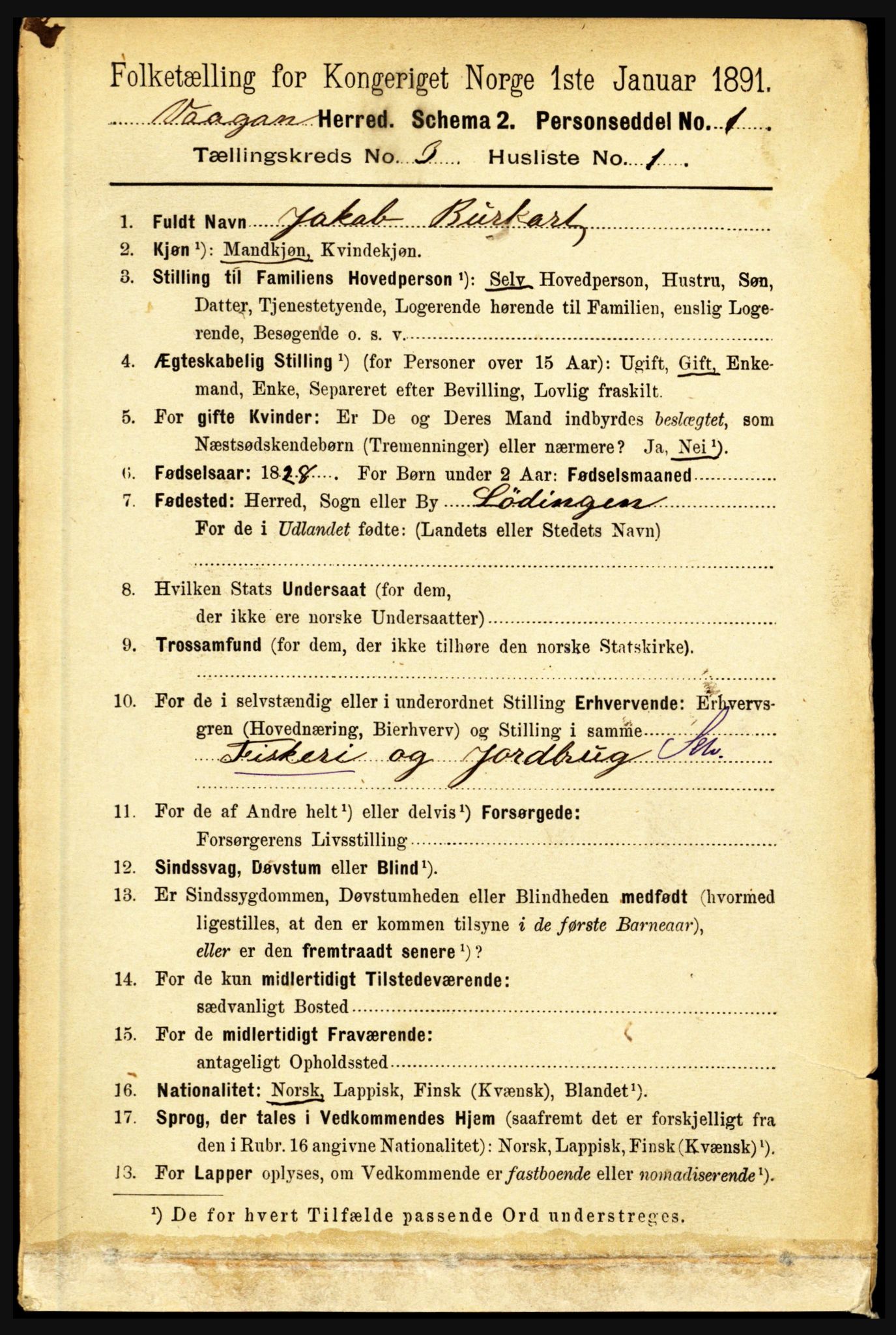 RA, 1891 census for 1865 Vågan, 1891, p. 687