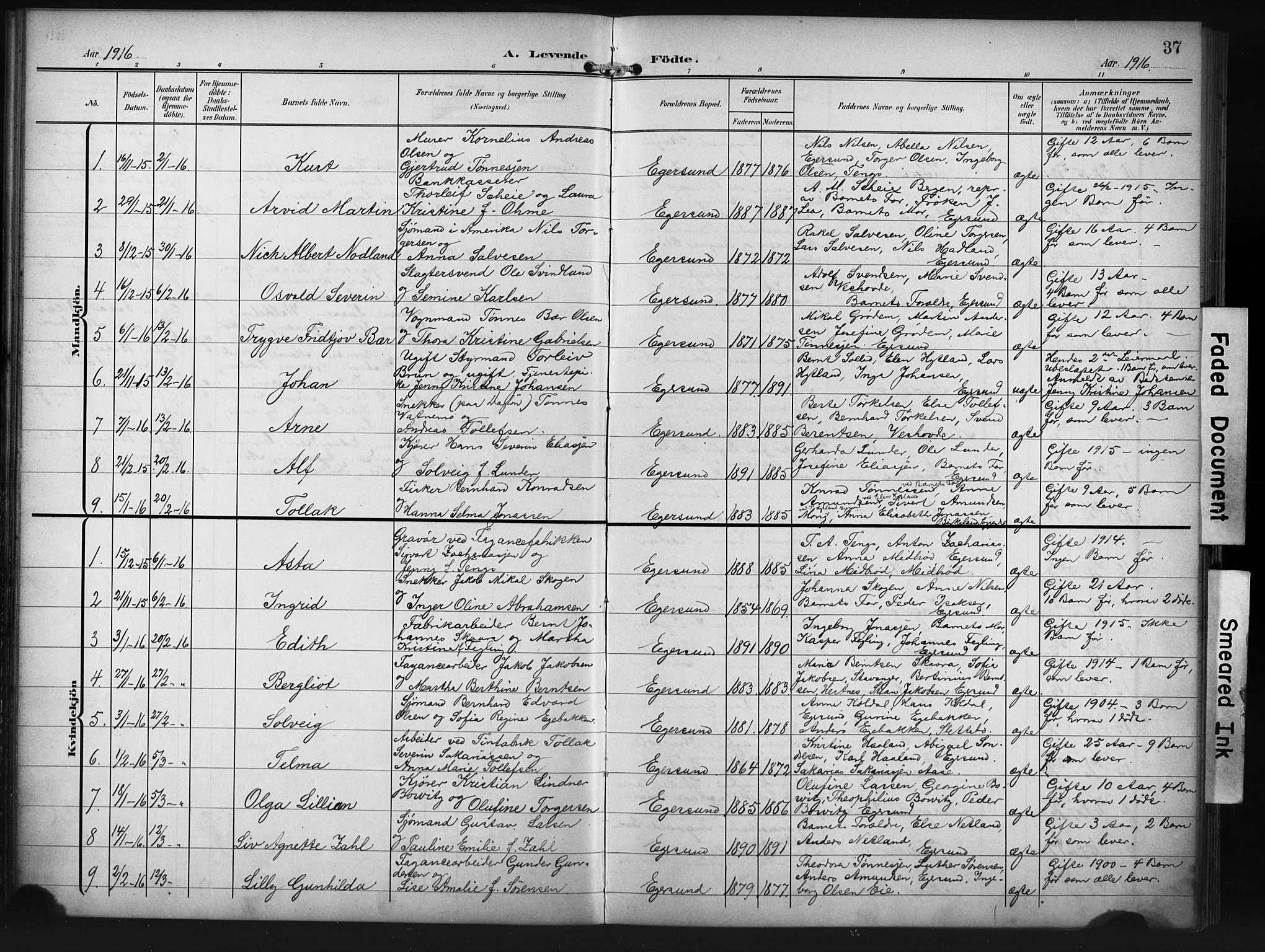 Eigersund sokneprestkontor, AV/SAST-A-101807/001/30/30BB/L0012: Parish register (copy) no. B 12, 1908-1930, p. 37