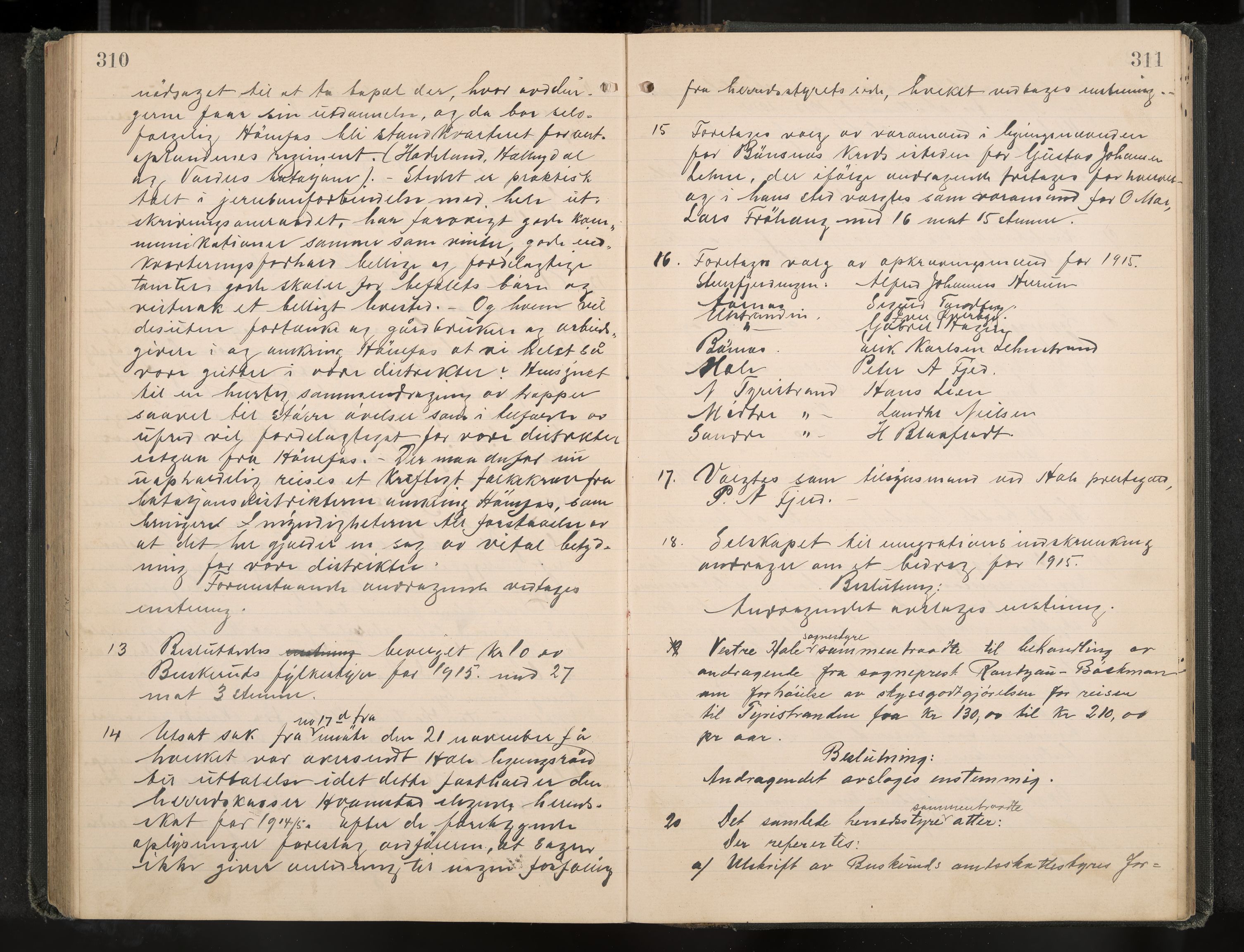 Hole formannskap og sentraladministrasjon, IKAK/0612021-1/A/Aa/L0005: Møtebok, 1911-1916, p. 310-311