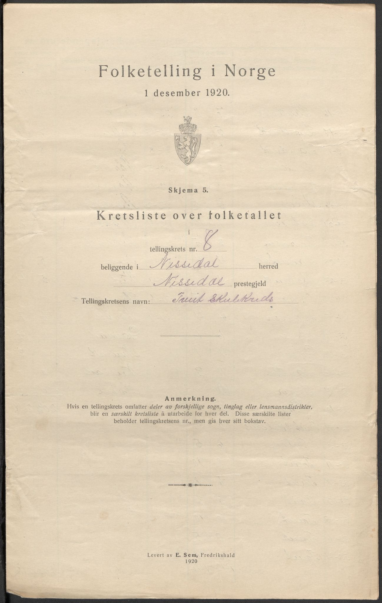 SAKO, 1920 census for Nissedal, 1920, p. 26