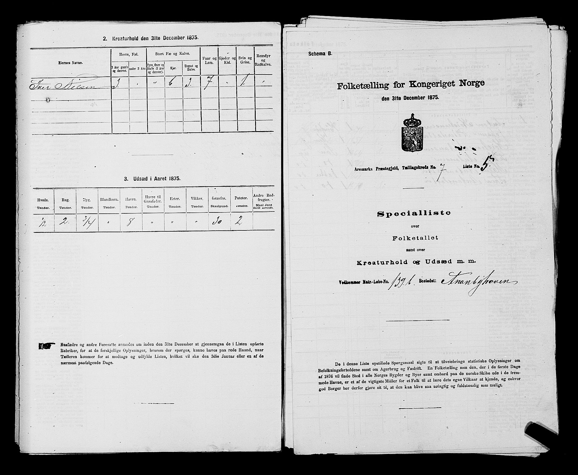 RA, 1875 census for 0118P Aremark, 1875, p. 982