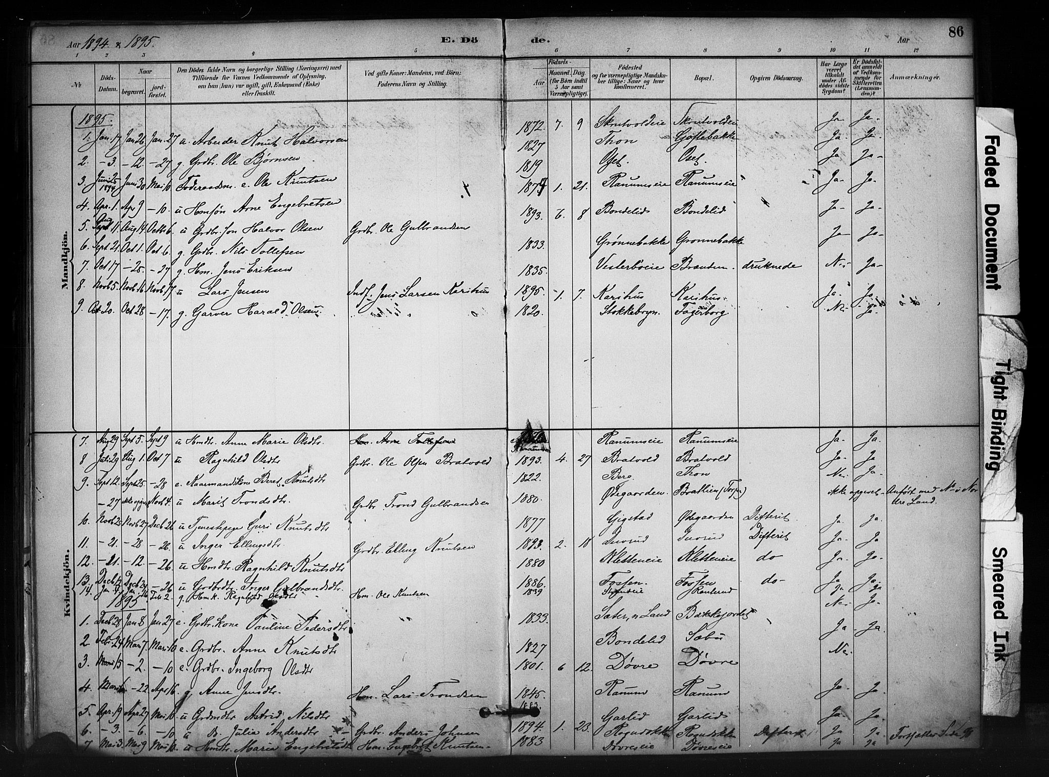 Nord-Aurdal prestekontor, SAH/PREST-132/H/Ha/Haa/L0012: Parish register (official) no. 12, 1883-1895, p. 86