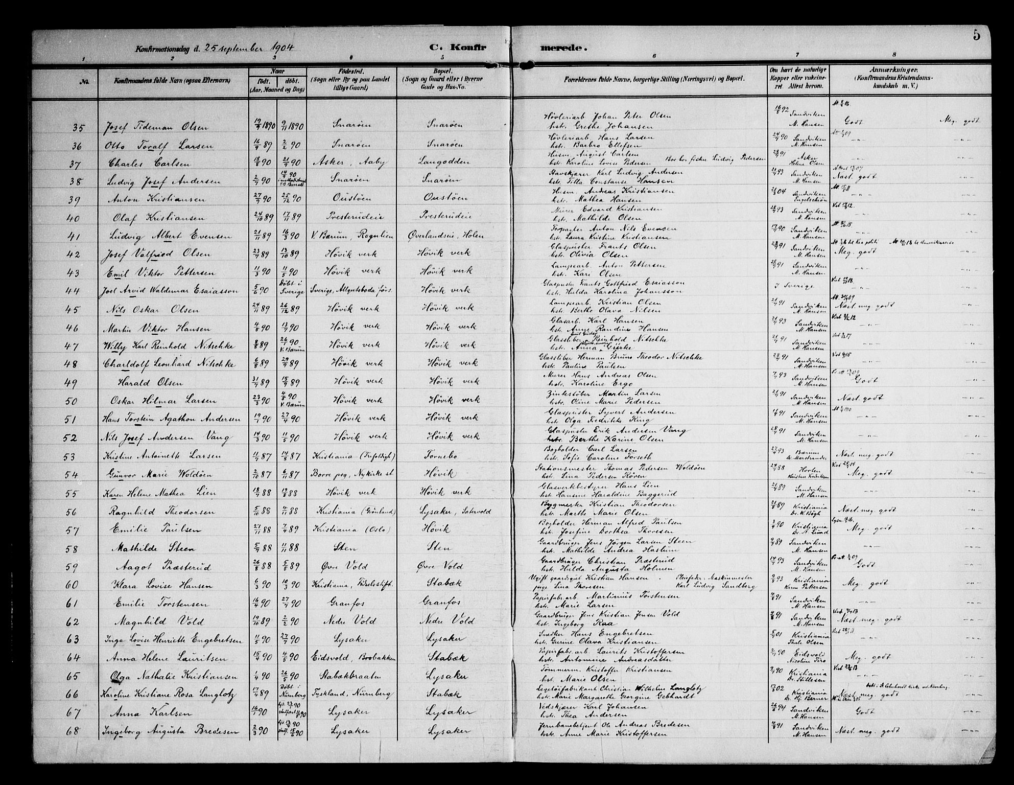 Østre Bærum prestekontor Kirkebøker, AV/SAO-A-10887/F/Fa/L0002: Parish register (official) no. 2, 1904-1924, p. 5