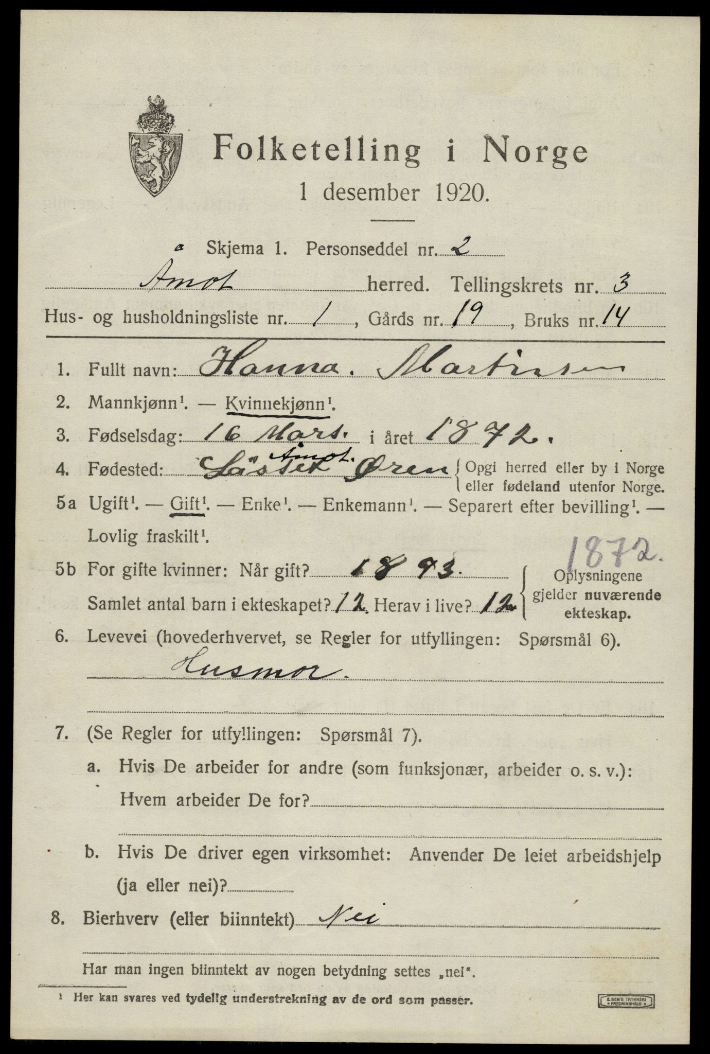 SAH, 1920 census for Åmot, 1920, p. 5849