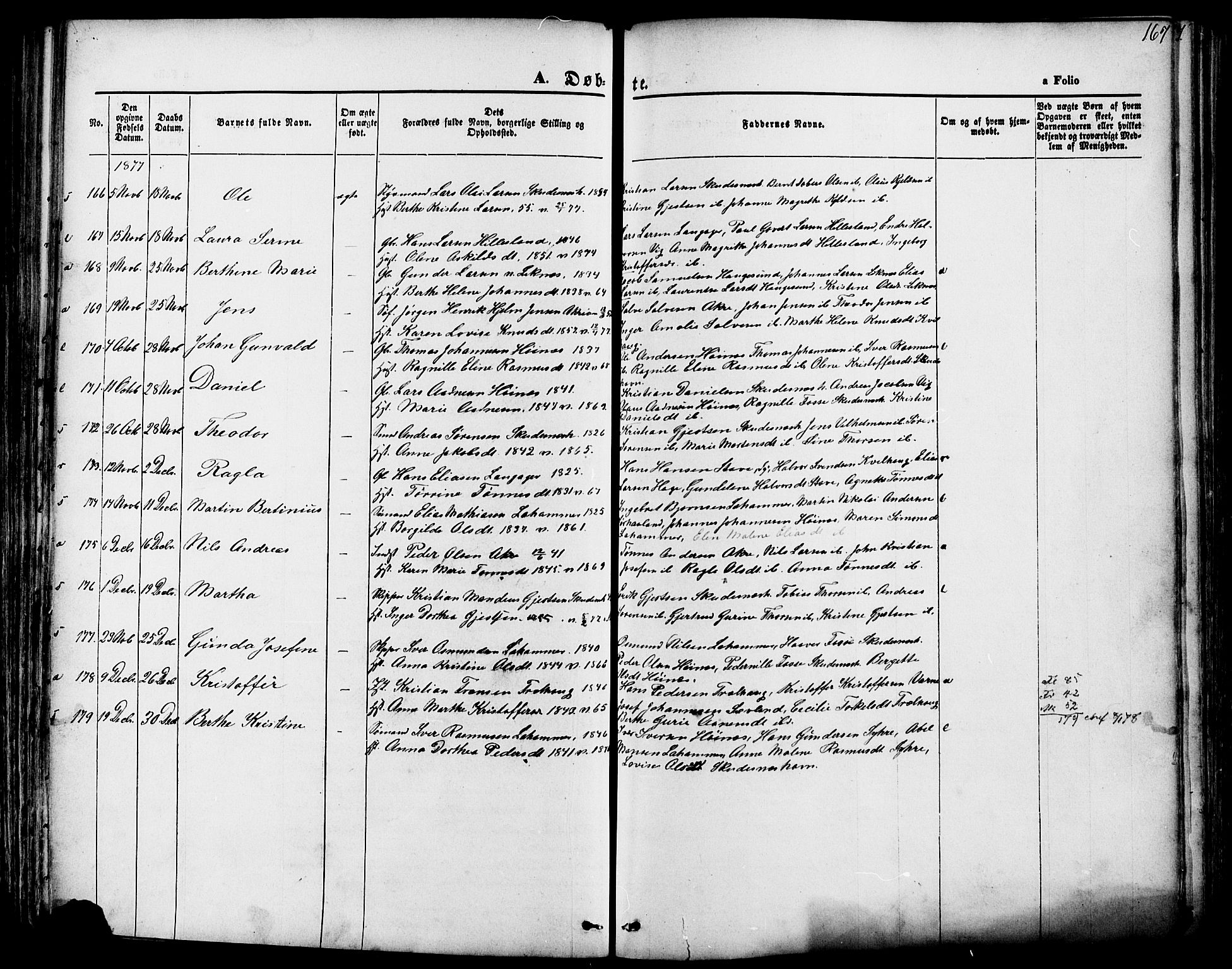 Skudenes sokneprestkontor, SAST/A -101849/H/Ha/Haa/L0006: Parish register (official) no. A 4, 1864-1881, p. 167