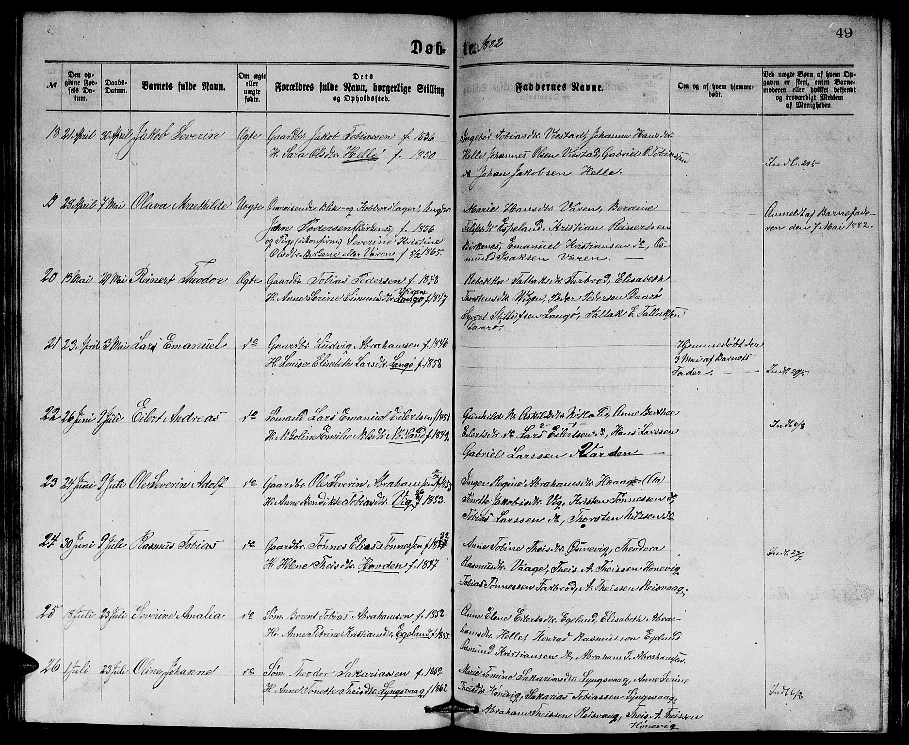 Herad sokneprestkontor, AV/SAK-1111-0018/F/Fb/Fbb/L0003: Parish register (copy) no. B 3, 1872-1889, p. 49