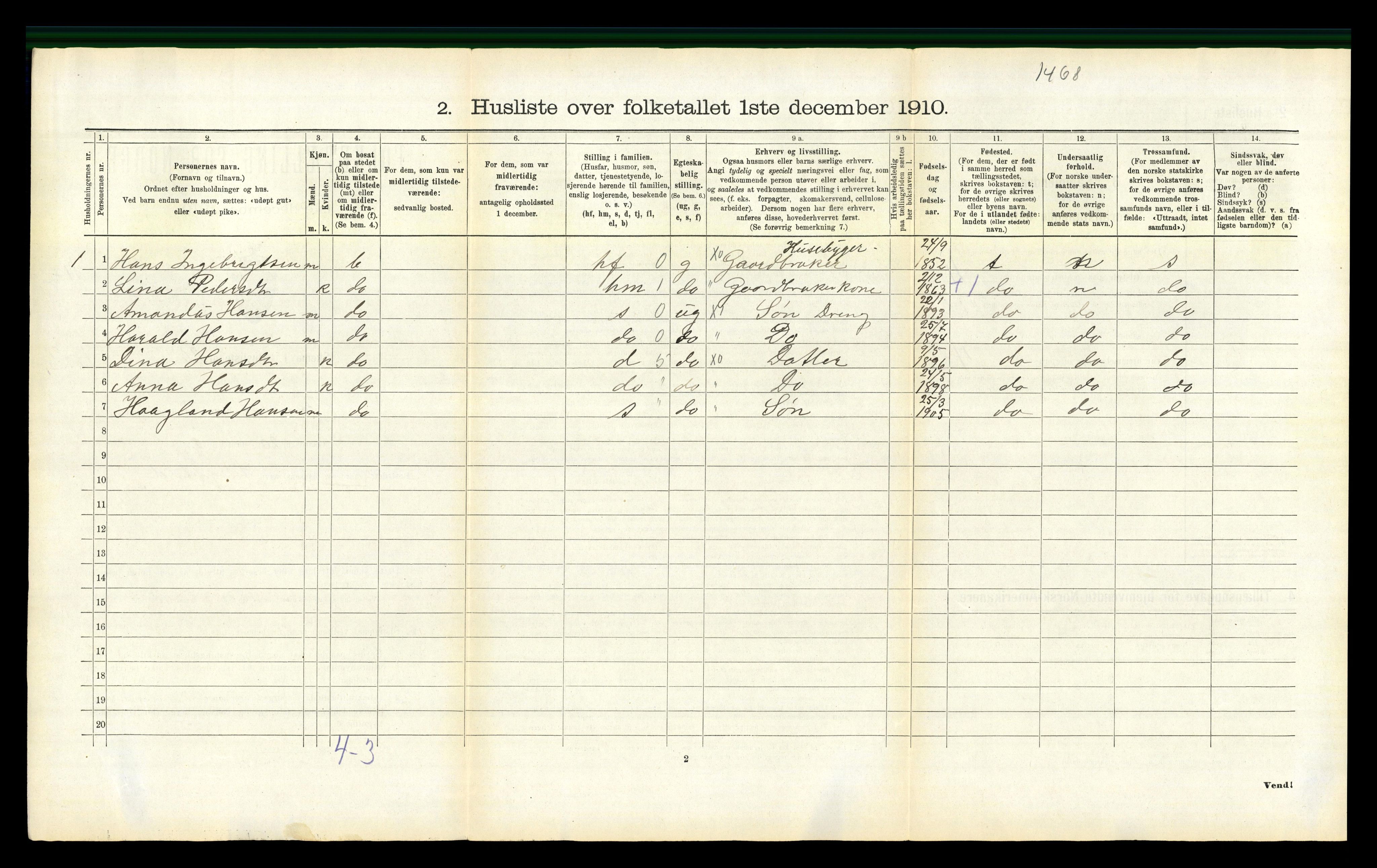 RA, 1910 census for Beiarn, 1910, p. 540