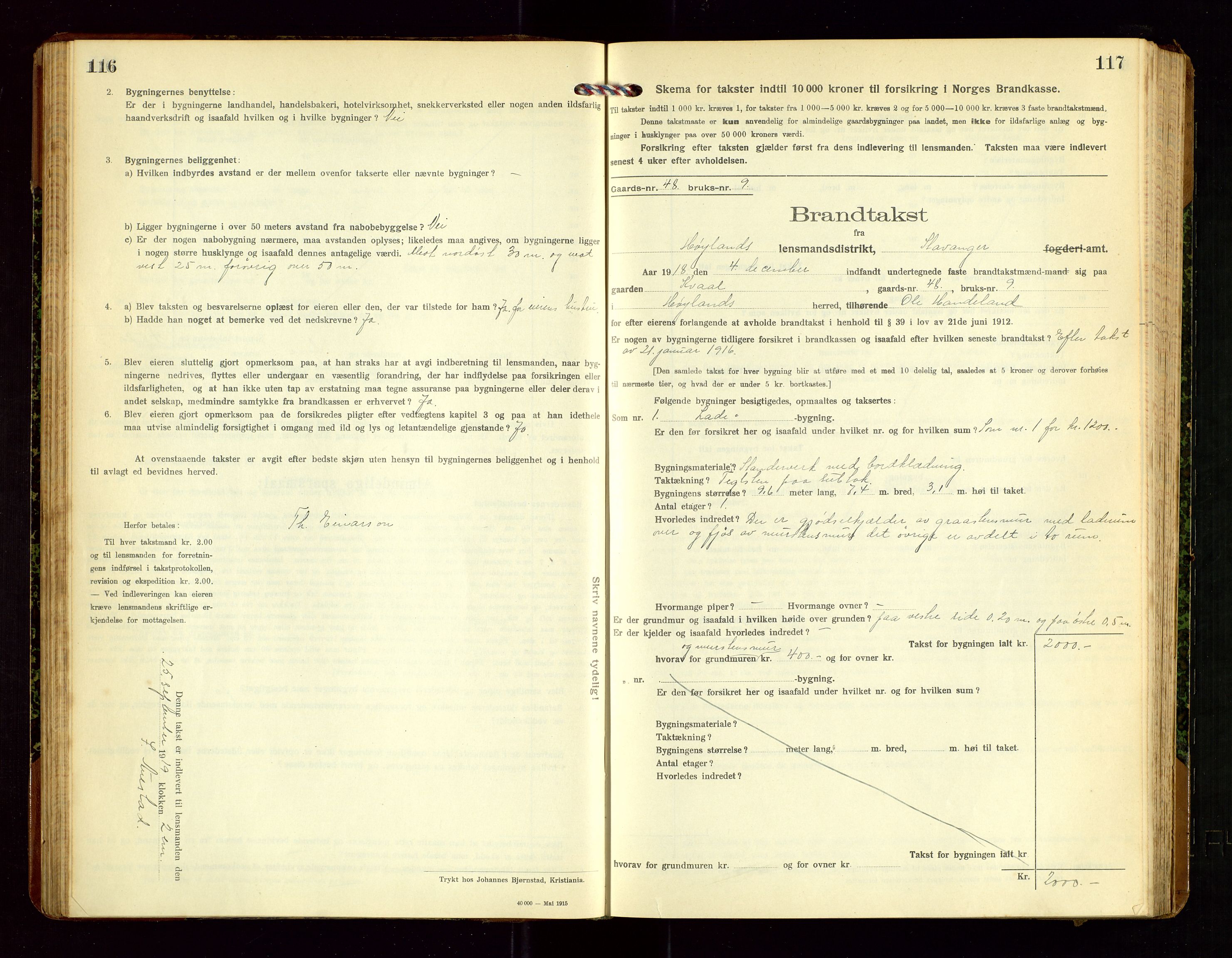 Høyland/Sandnes lensmannskontor, AV/SAST-A-100166/Gob/L0003: "Brandtakstprotokol", 1918-1924, p. 116-117