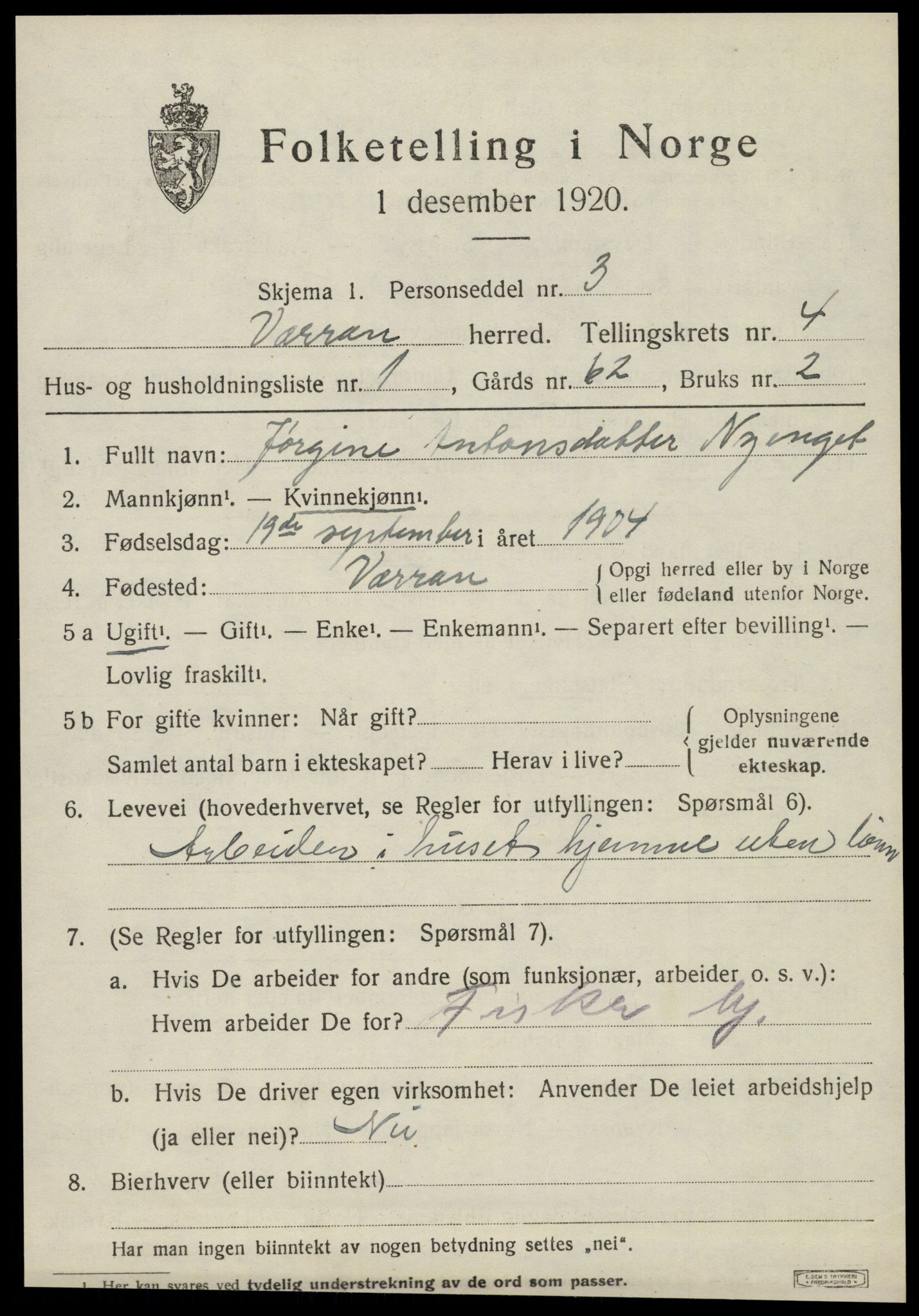 SAT, 1920 census for Verran, 1920, p. 1514