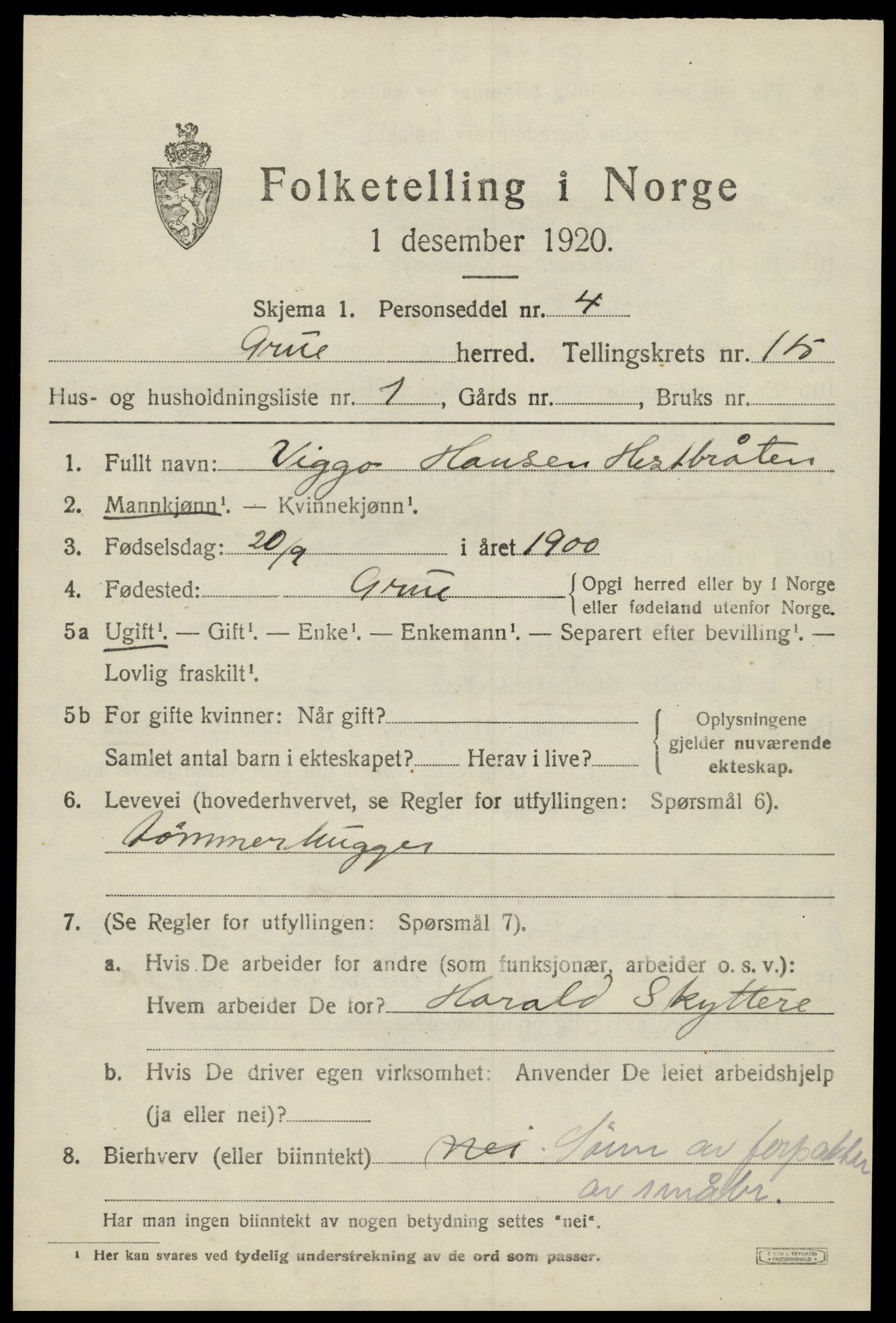 SAH, 1920 census for Grue, 1920, p. 13281