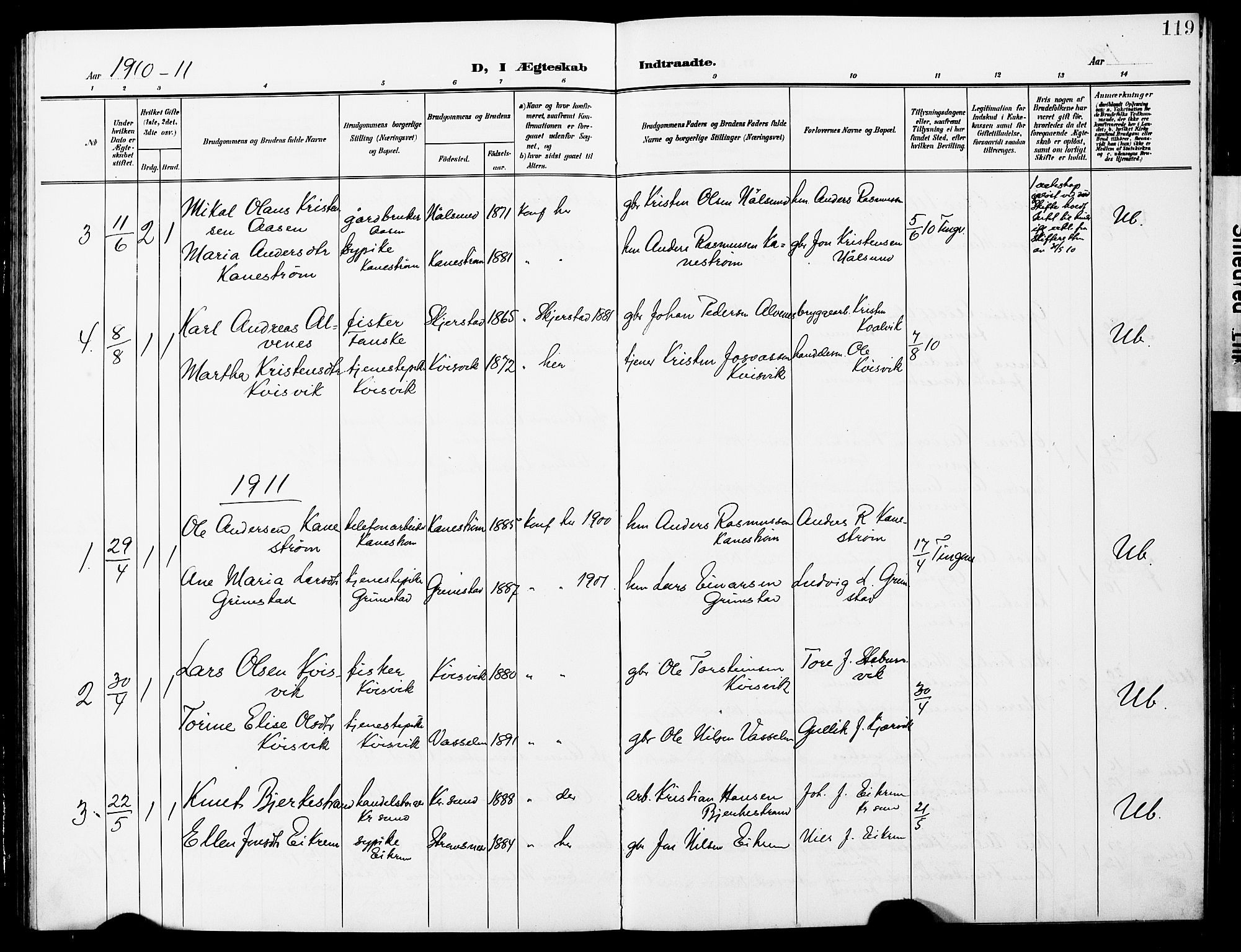 Ministerialprotokoller, klokkerbøker og fødselsregistre - Møre og Romsdal, AV/SAT-A-1454/587/L1001: Parish register (copy) no. 587C01, 1906-1927, p. 119