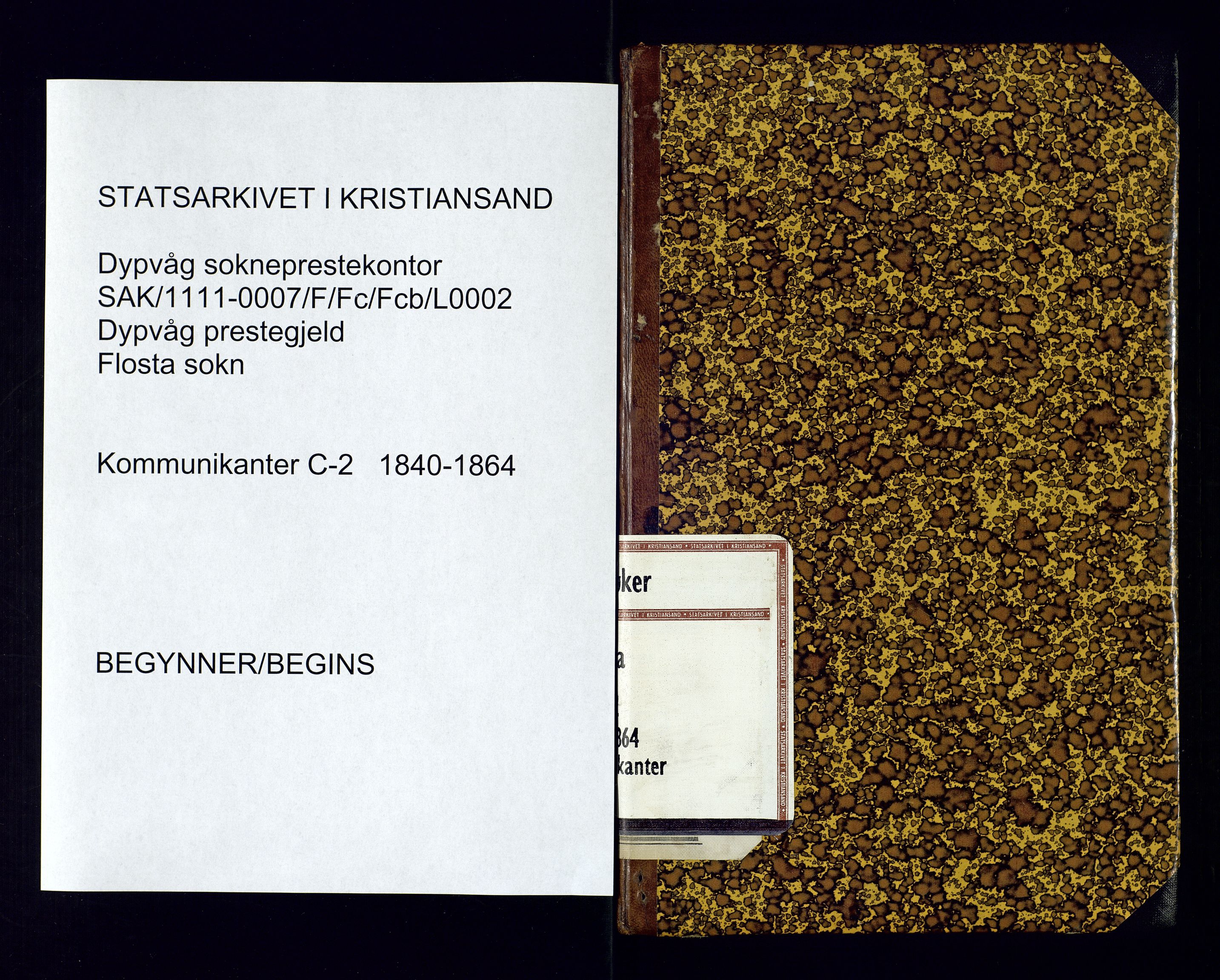 Dypvåg sokneprestkontor, SAK/1111-0007/F/Fc/Fcb/L0002: Communicants register no. C-2, 1840-1864