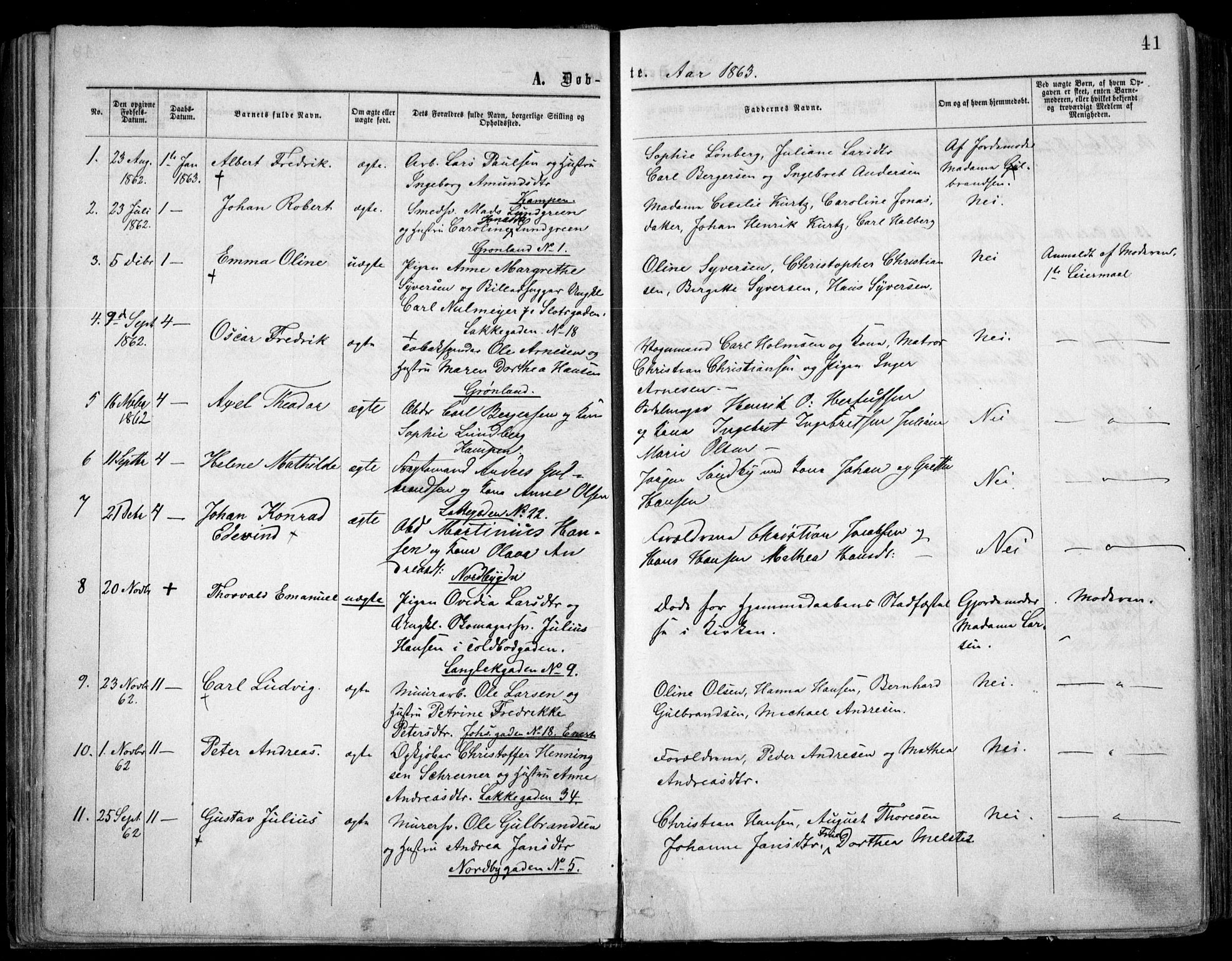 Grønland prestekontor Kirkebøker, AV/SAO-A-10848/F/Fa/L0002: Parish register (official) no. 2, 1862-1868, p. 41