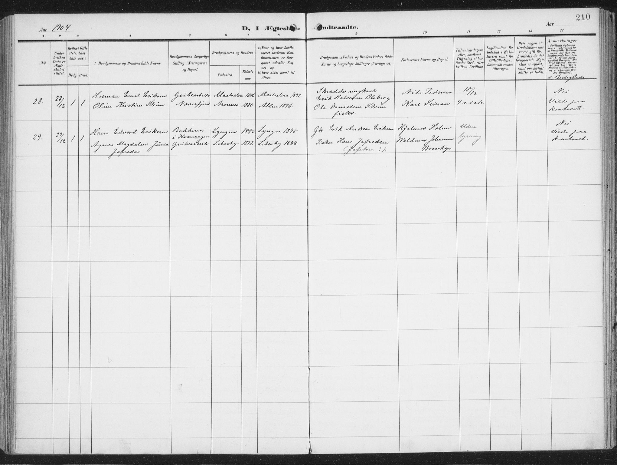 Alta sokneprestkontor, AV/SATØ-S-1338/H/Ha/L0005.kirke: Parish register (official) no. 5, 1904-1918, p. 210