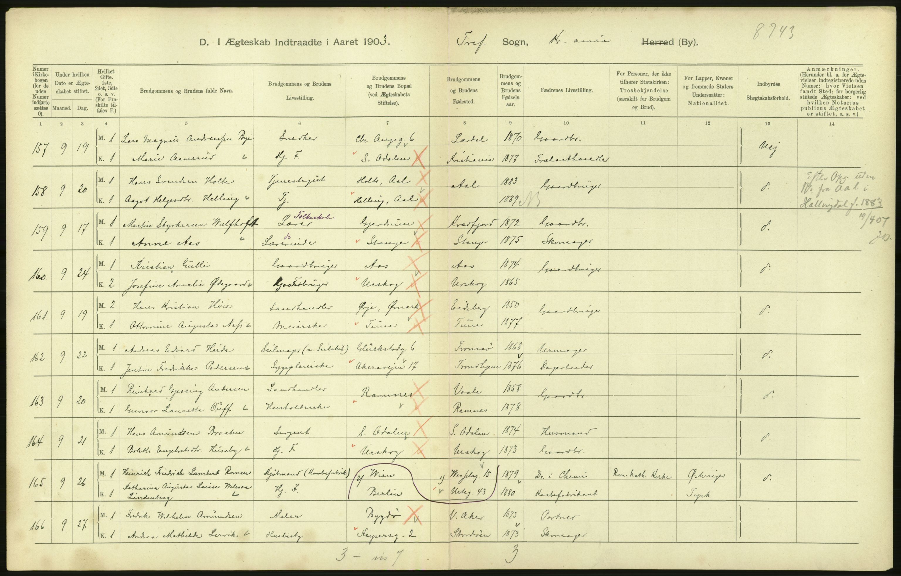 Statistisk sentralbyrå, Sosiodemografiske emner, Befolkning, AV/RA-S-2228/D/Df/Dfa/Dfaa/L0004: Kristiania: Gifte, døde, 1903, p. 596