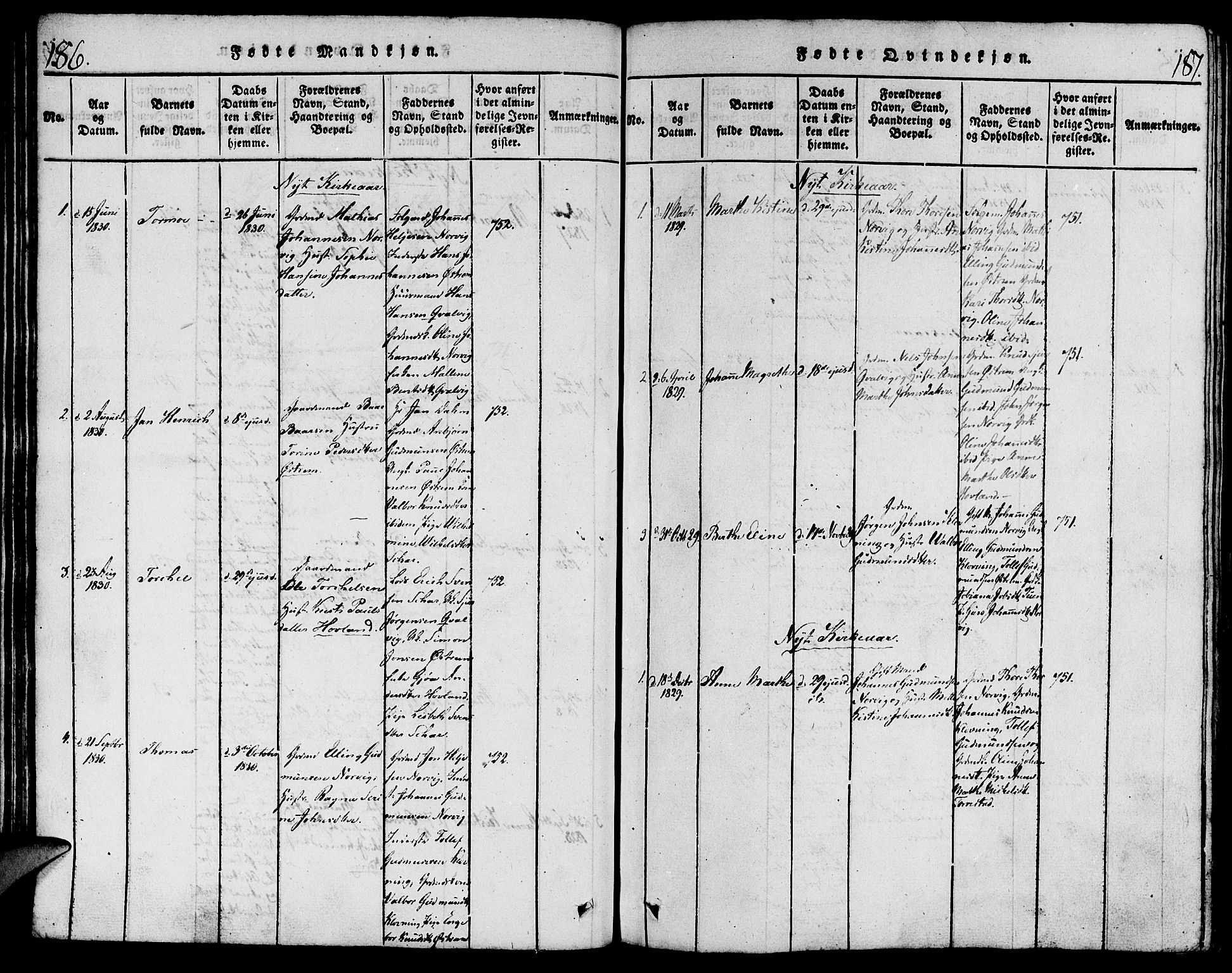 Torvastad sokneprestkontor, SAST/A -101857/H/Ha/Haa/L0003: Parish register (official) no. A 3 /2, 1817-1837, p. 186-187