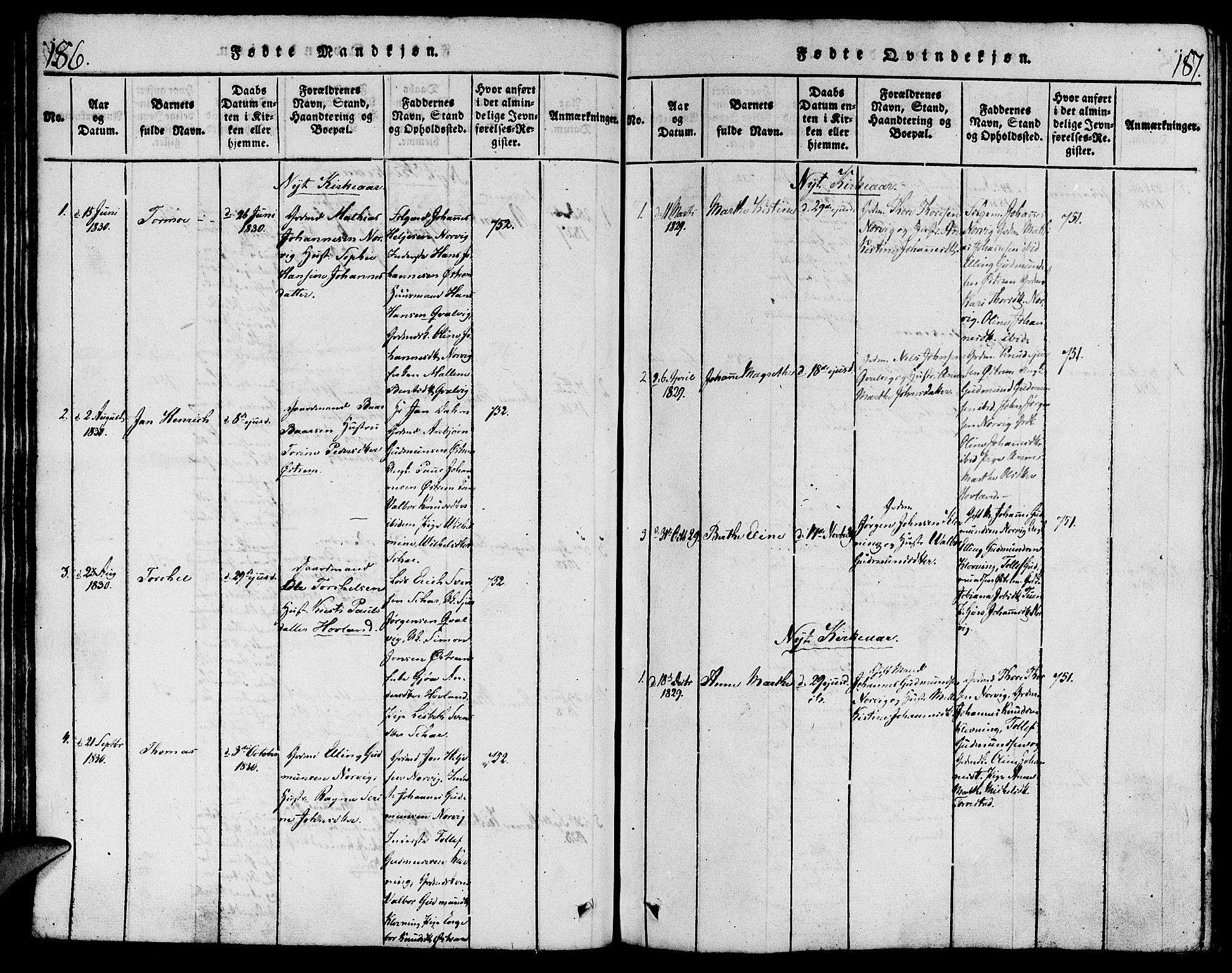 Torvastad sokneprestkontor, AV/SAST-A -101857/H/Ha/Haa/L0003: Parish register (official) no. A 3 /2, 1817-1837, p. 186-187