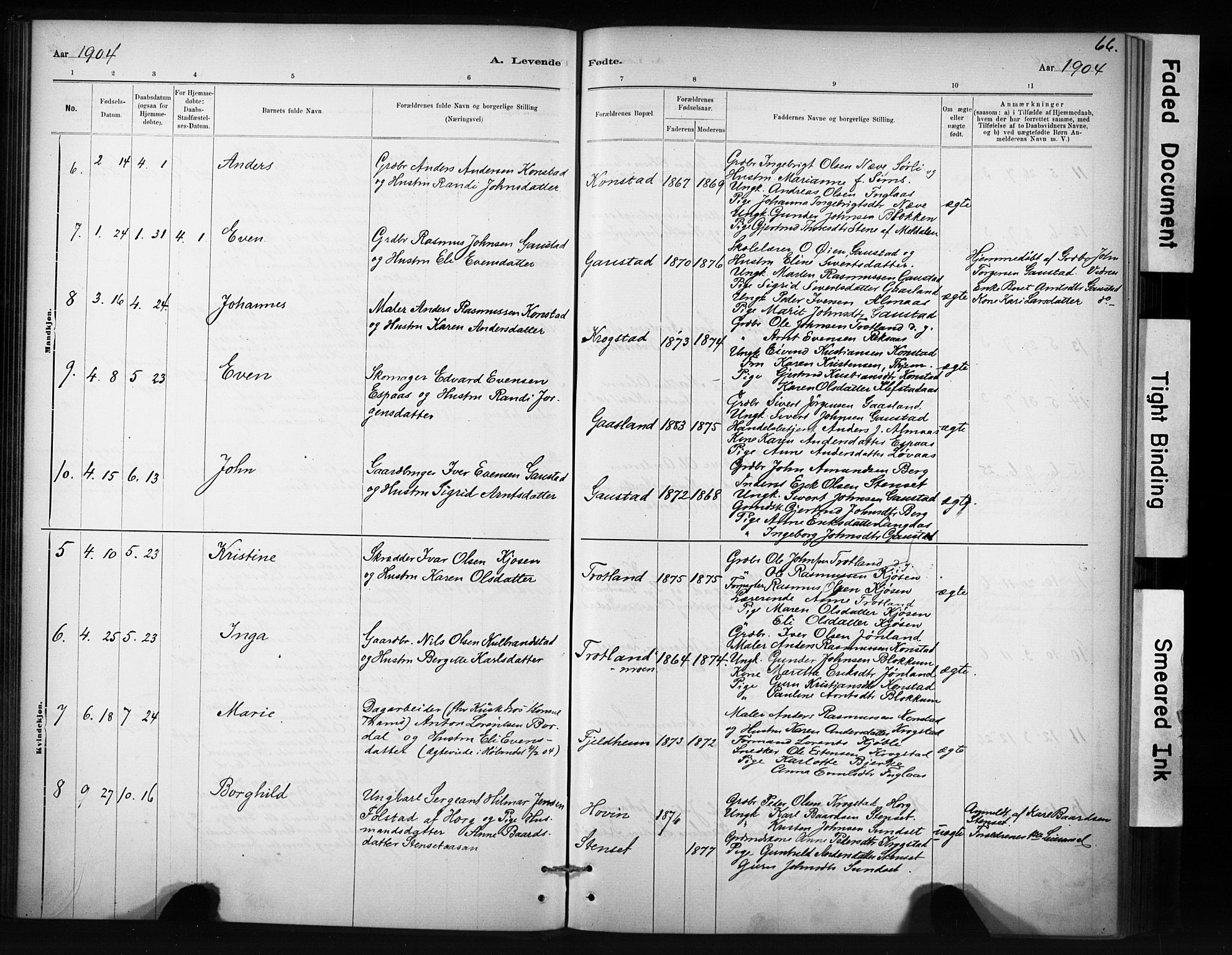 Ministerialprotokoller, klokkerbøker og fødselsregistre - Sør-Trøndelag, AV/SAT-A-1456/694/L1127: Parish register (official) no. 694A01, 1887-1905, p. 66