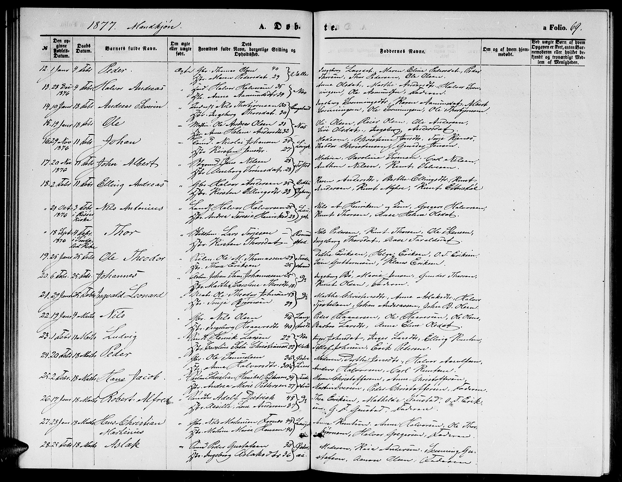 Holt sokneprestkontor, SAK/1111-0021/F/Fb/L0009: Parish register (copy) no. B 9, 1871-1883, p. 69