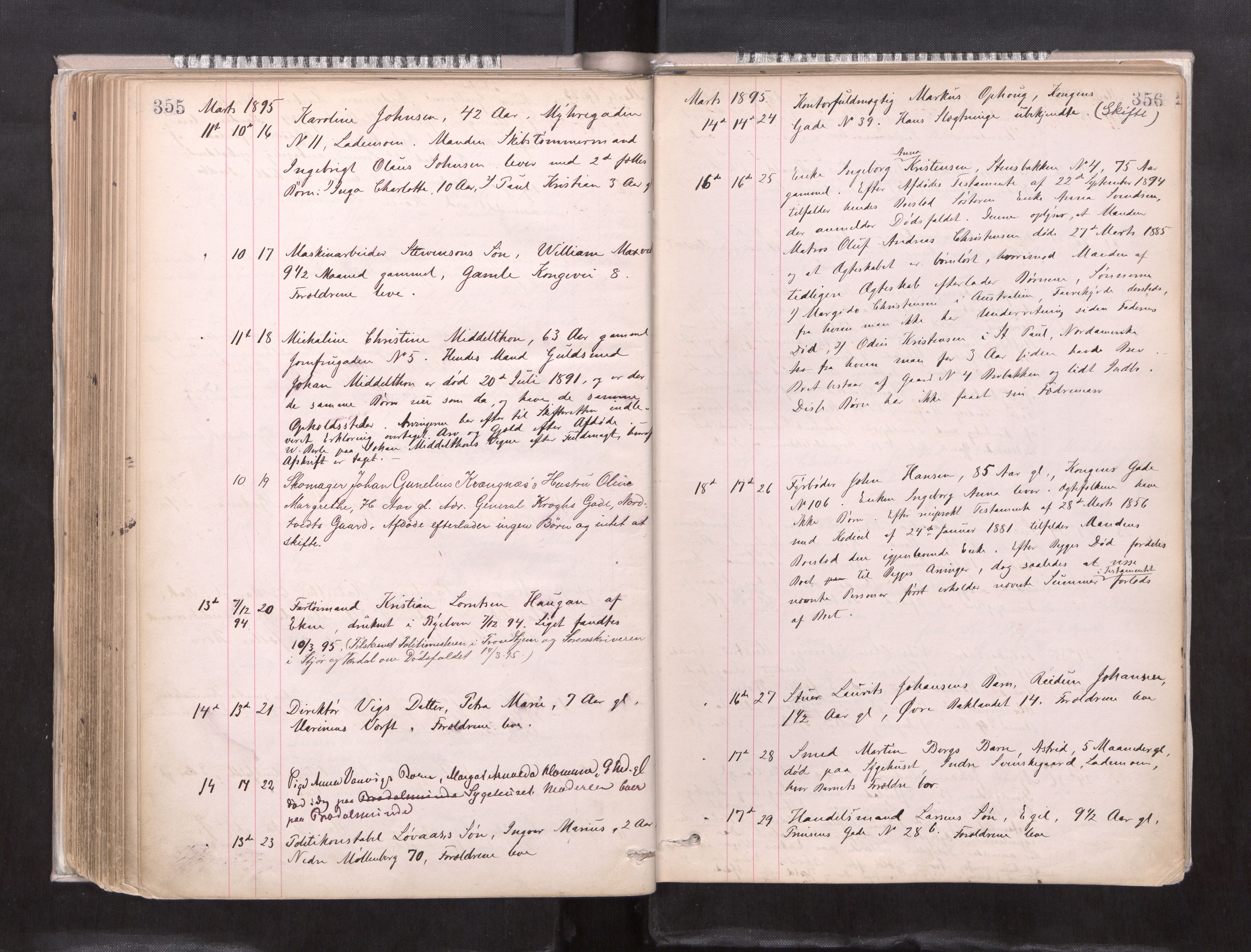 Trondheim byfogd, AV/SAT-A-0003/1/3/3L/L0004: Dødsanmeldelsesprotokoll, 1891-1897, p. 355-356