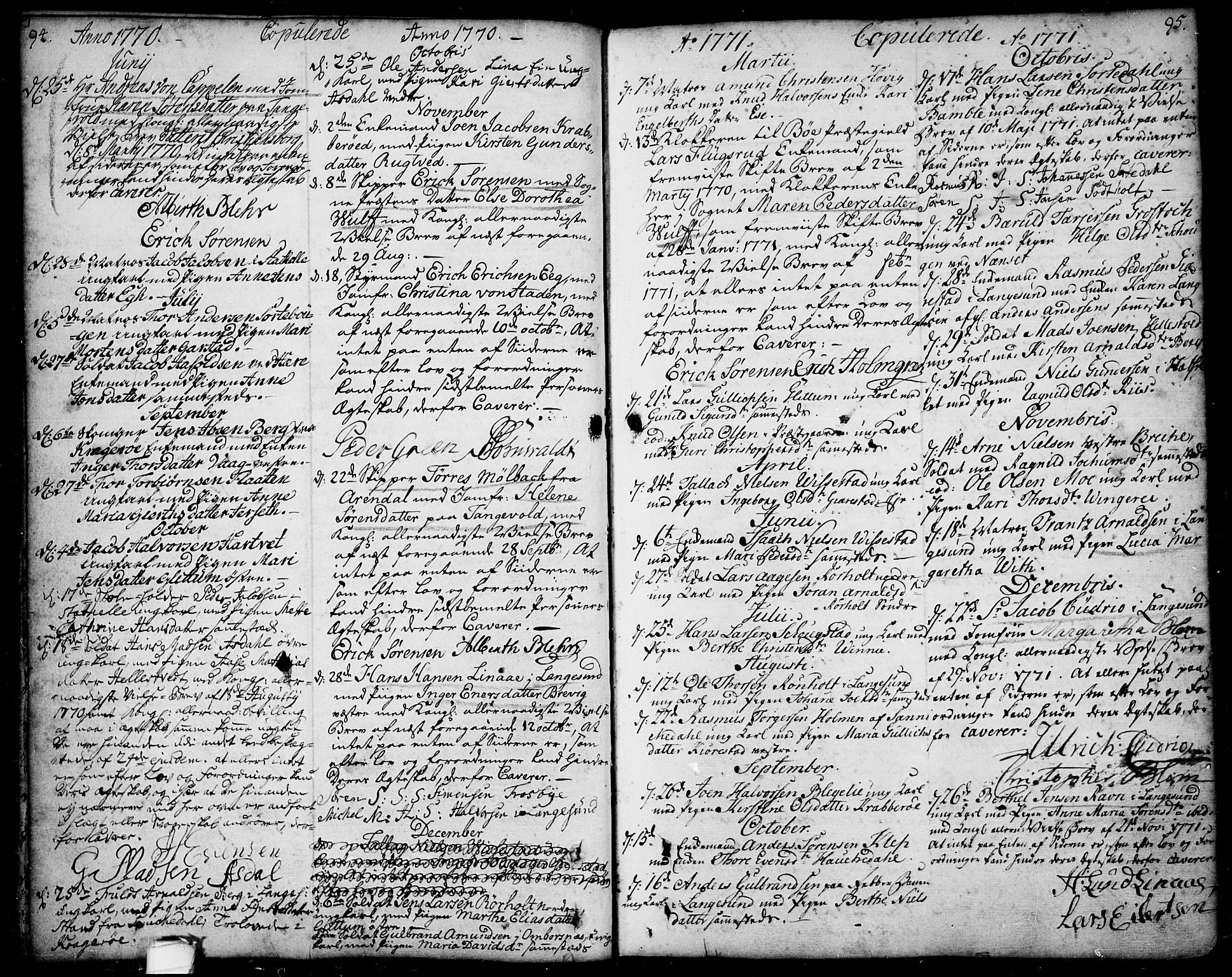Bamble kirkebøker, SAKO/A-253/F/Fa/L0001: Parish register (official) no. I 1, 1702-1774, p. 94-95