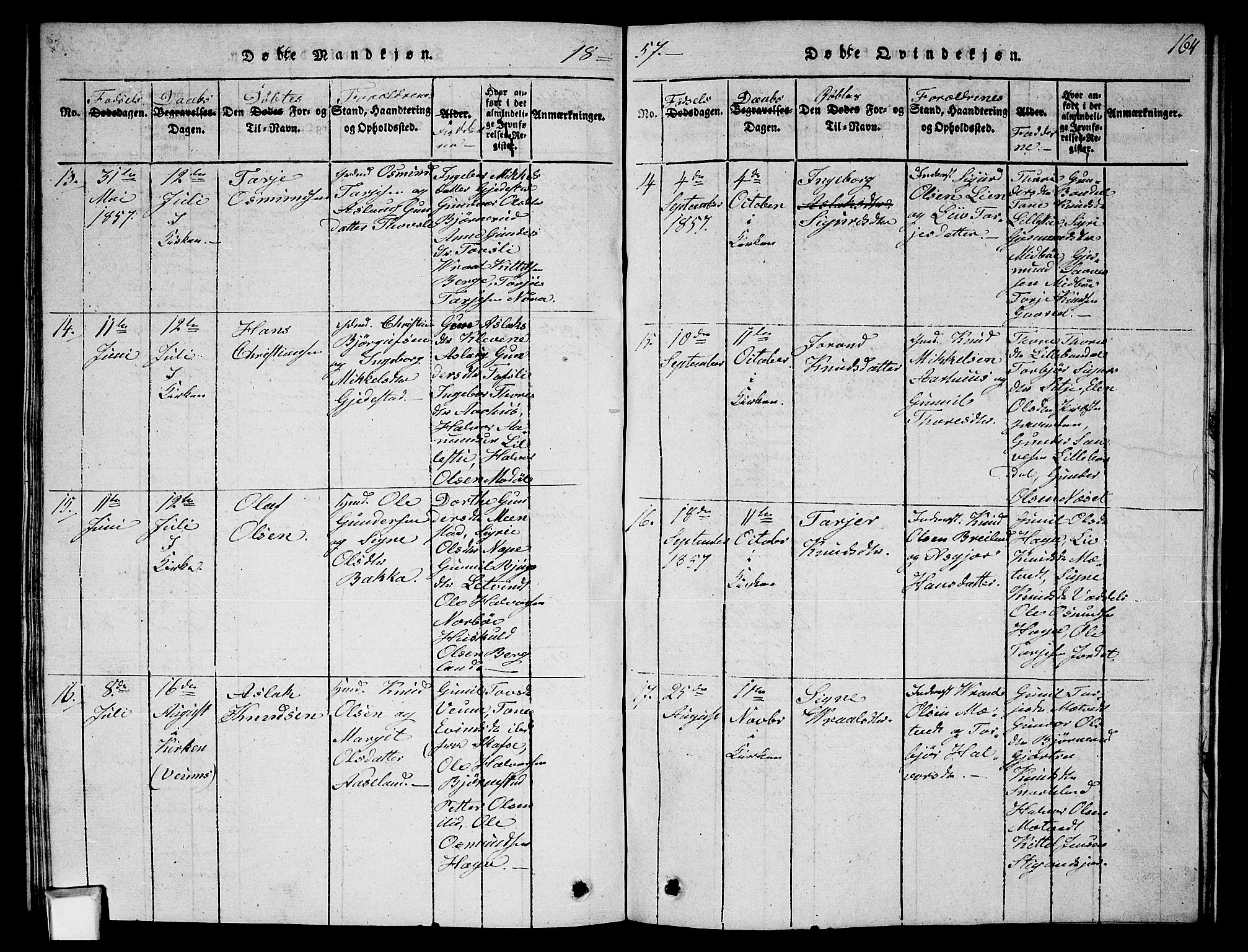 Fyresdal kirkebøker, AV/SAKO-A-263/G/Ga/L0002: Parish register (copy) no. I 2, 1815-1857, p. 164